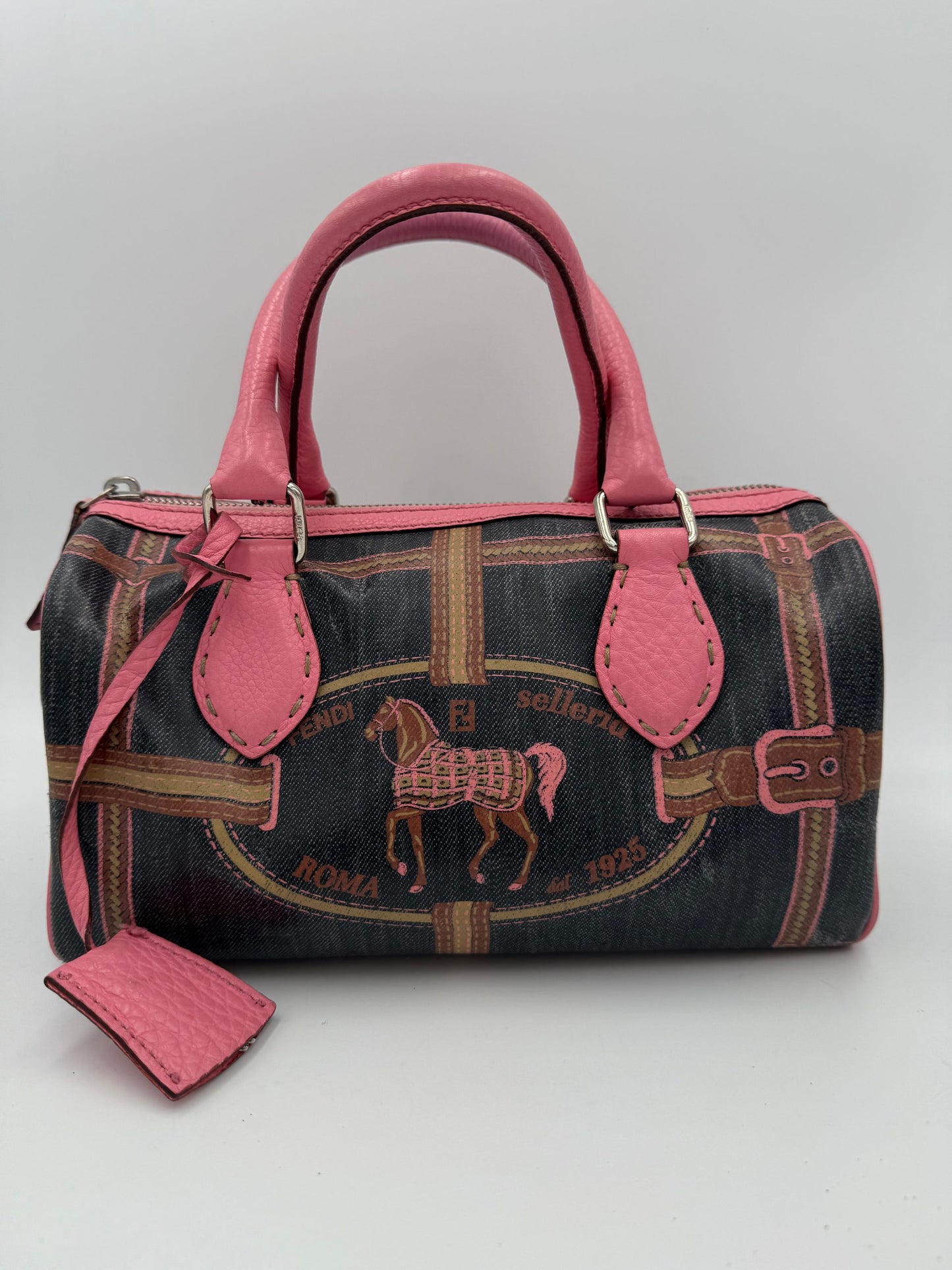 FENDI Bauletto Canvas Print Selleria Handbag