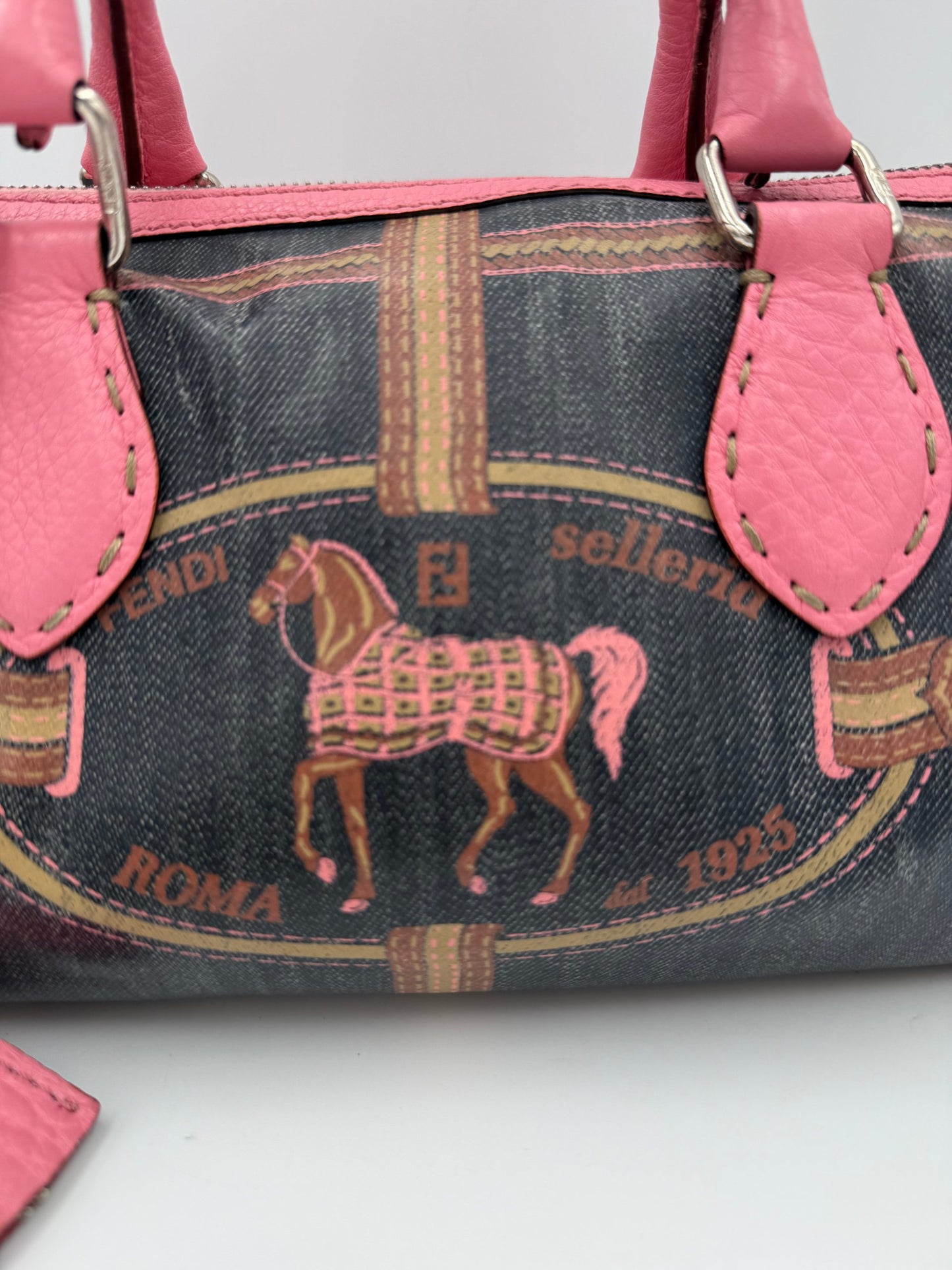 FENDI Bauletto Canvas Print Selleria Handbag