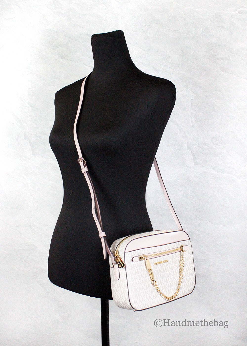 Michael Kors Adult Saffiano Leather Chain Zip Crossbody Handbag, Vanilla/Powder Blush