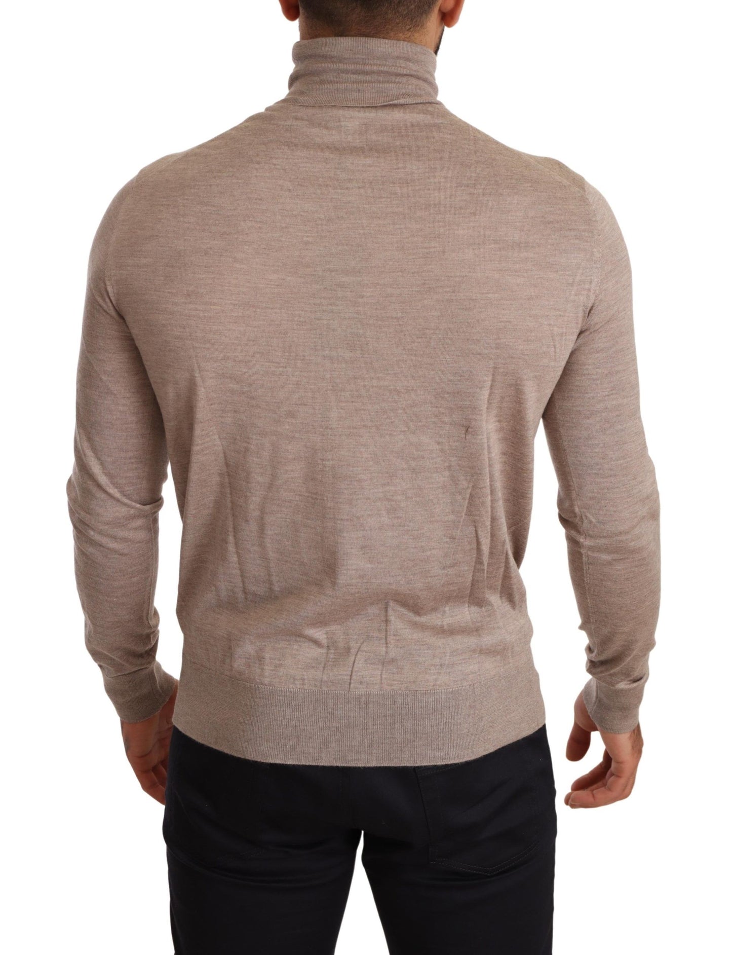 Beige Cashmere Turtleneck Pullover Sweater