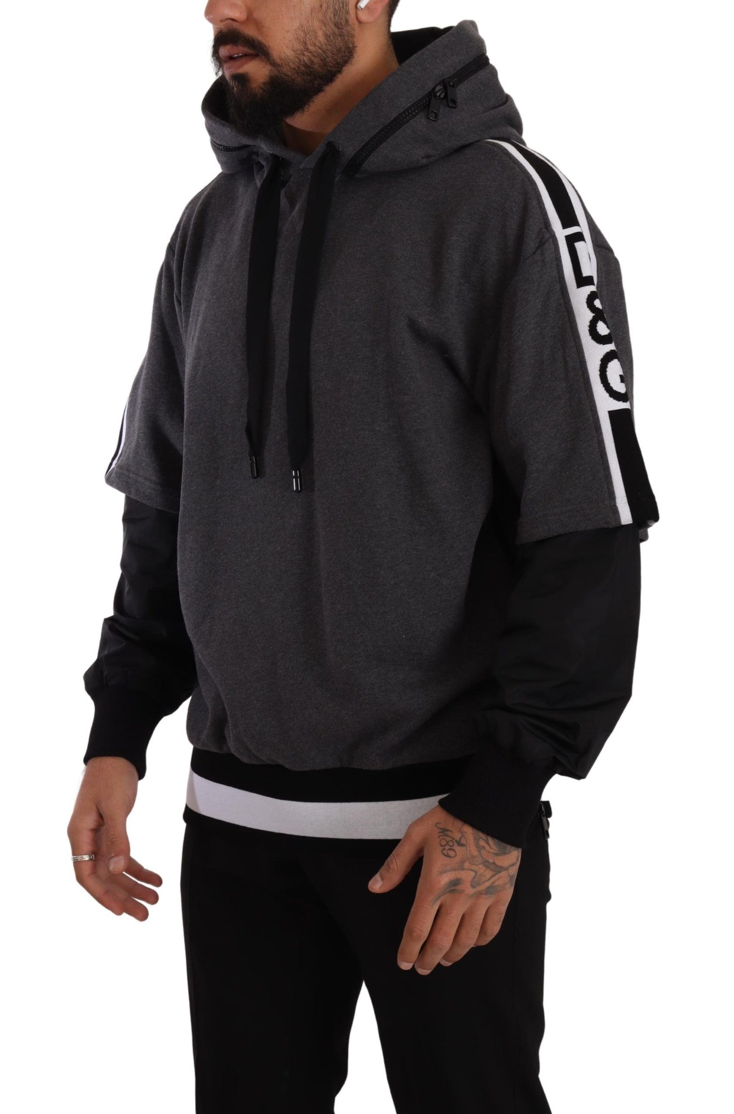 Gray Black Cotton Hooded #DGMILLENNIALS Sweater