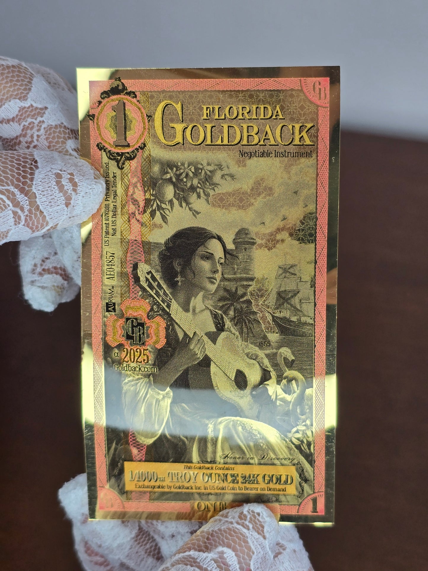 1 Florida Goldback – Banconota in Oro Puro 1/1000 oz