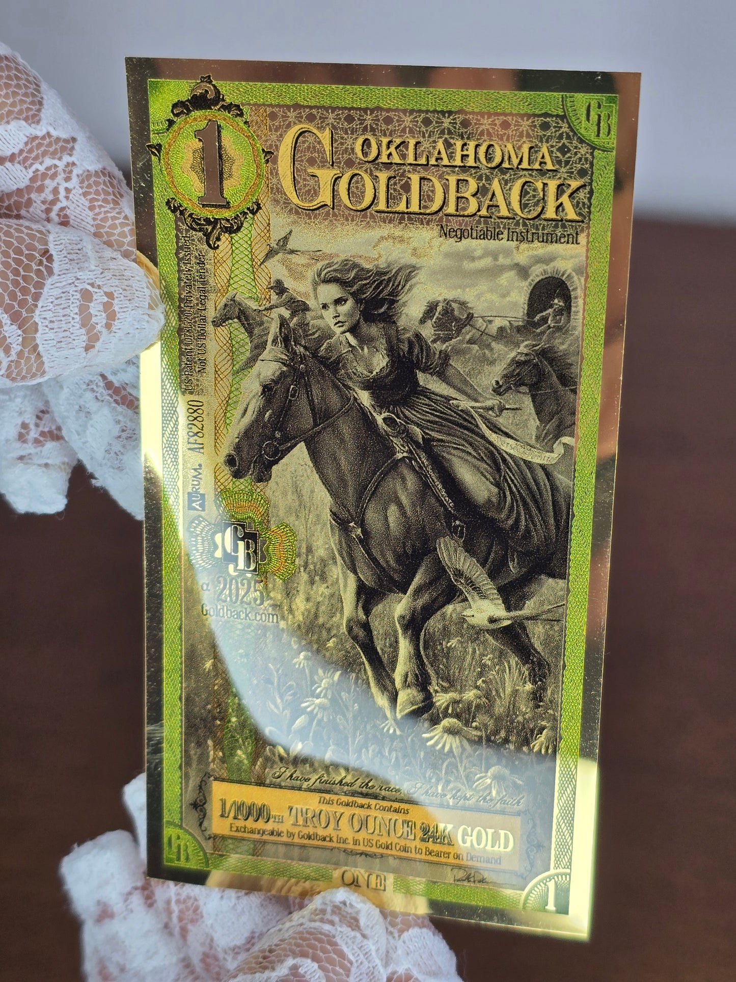 1 Oklahoma Goldback – Banconota in Oro Puro 1/1000 oz
