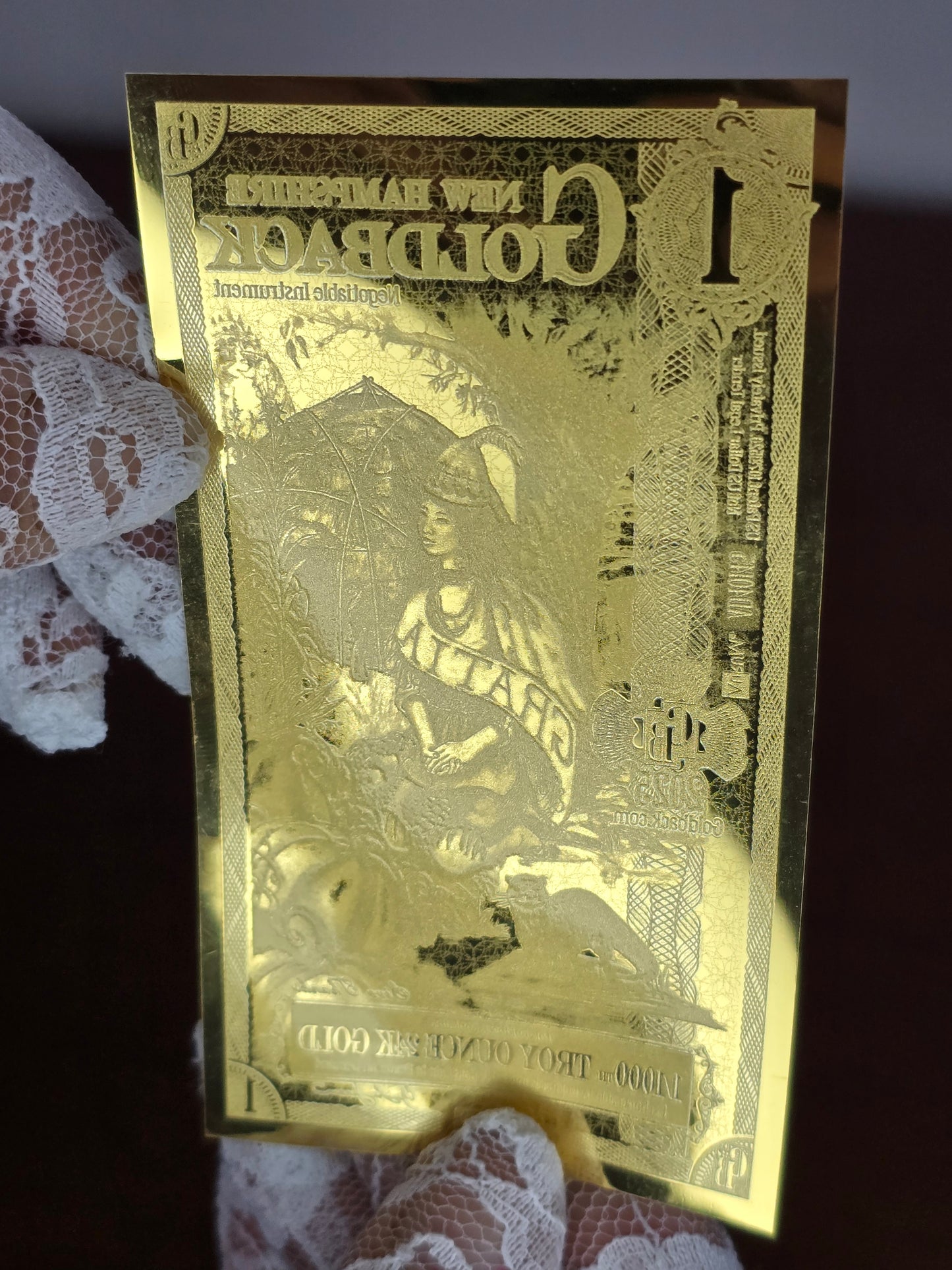 1 New Hampshire Goldback – Banconota in Oro Puro 1/1000 oz