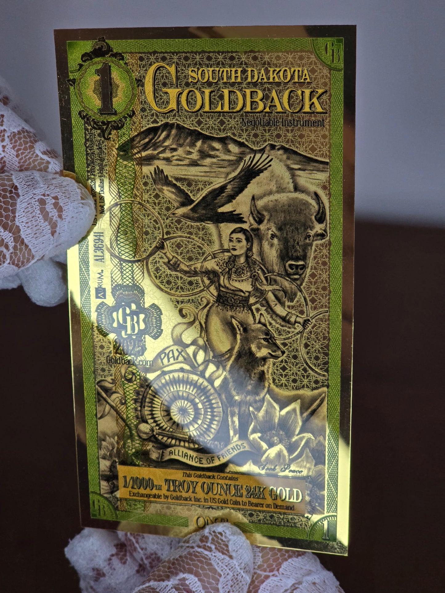 1 South Dakota Goldback – Banconota in Oro Puro 1/1000 oz