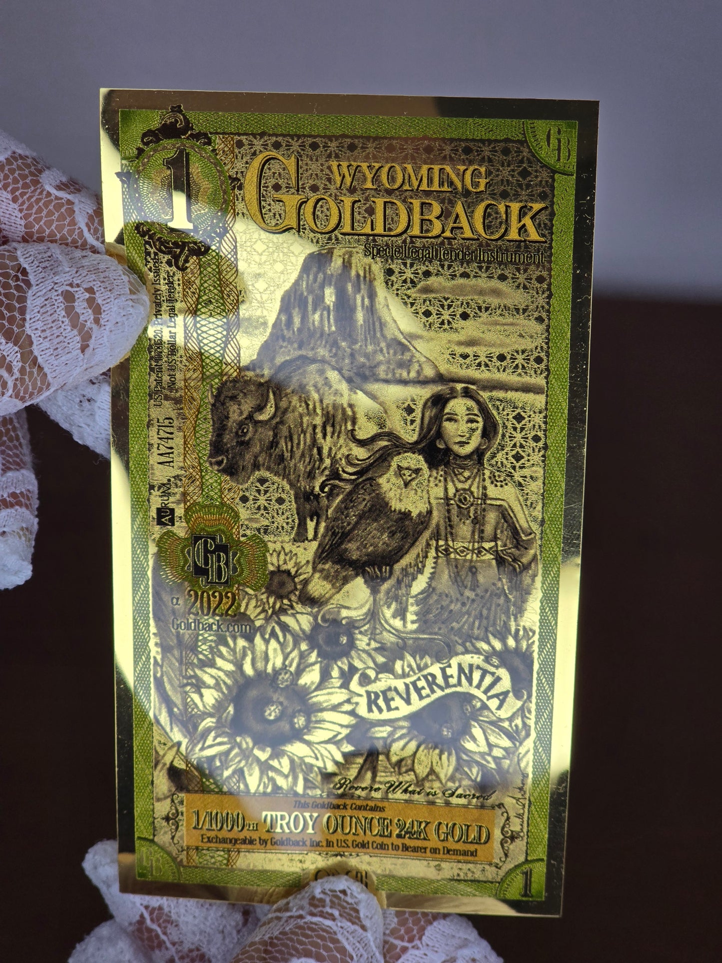 1 Wyoming Goldback – Banconota in Oro Puro 1/1000 oz