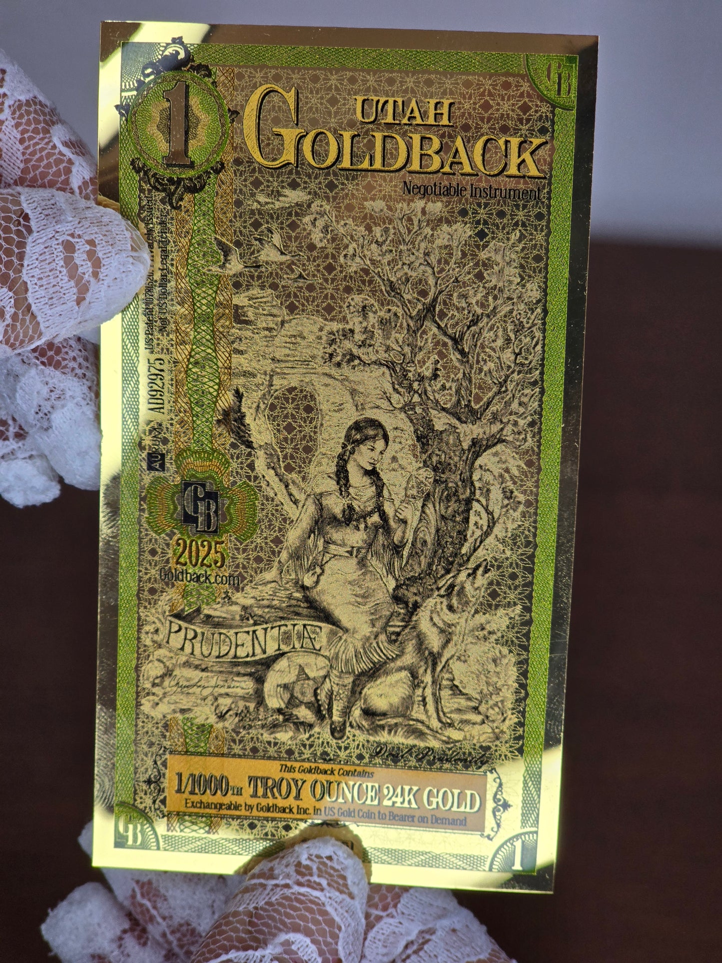 1 Utah Goldback – Banconota in Oro Puro 1/1000 oz
