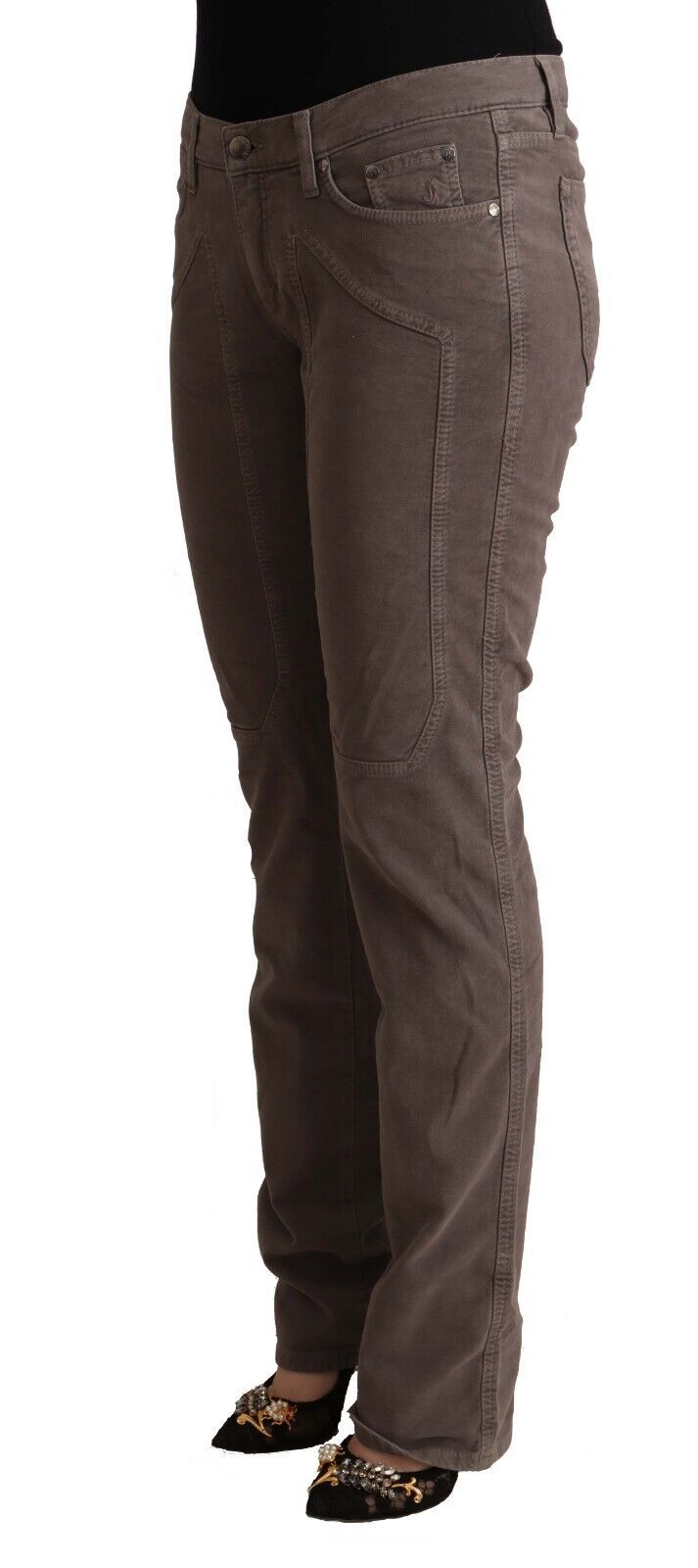 Brown Cotton Low Waist Iconic Patches Leg Denim Jeans