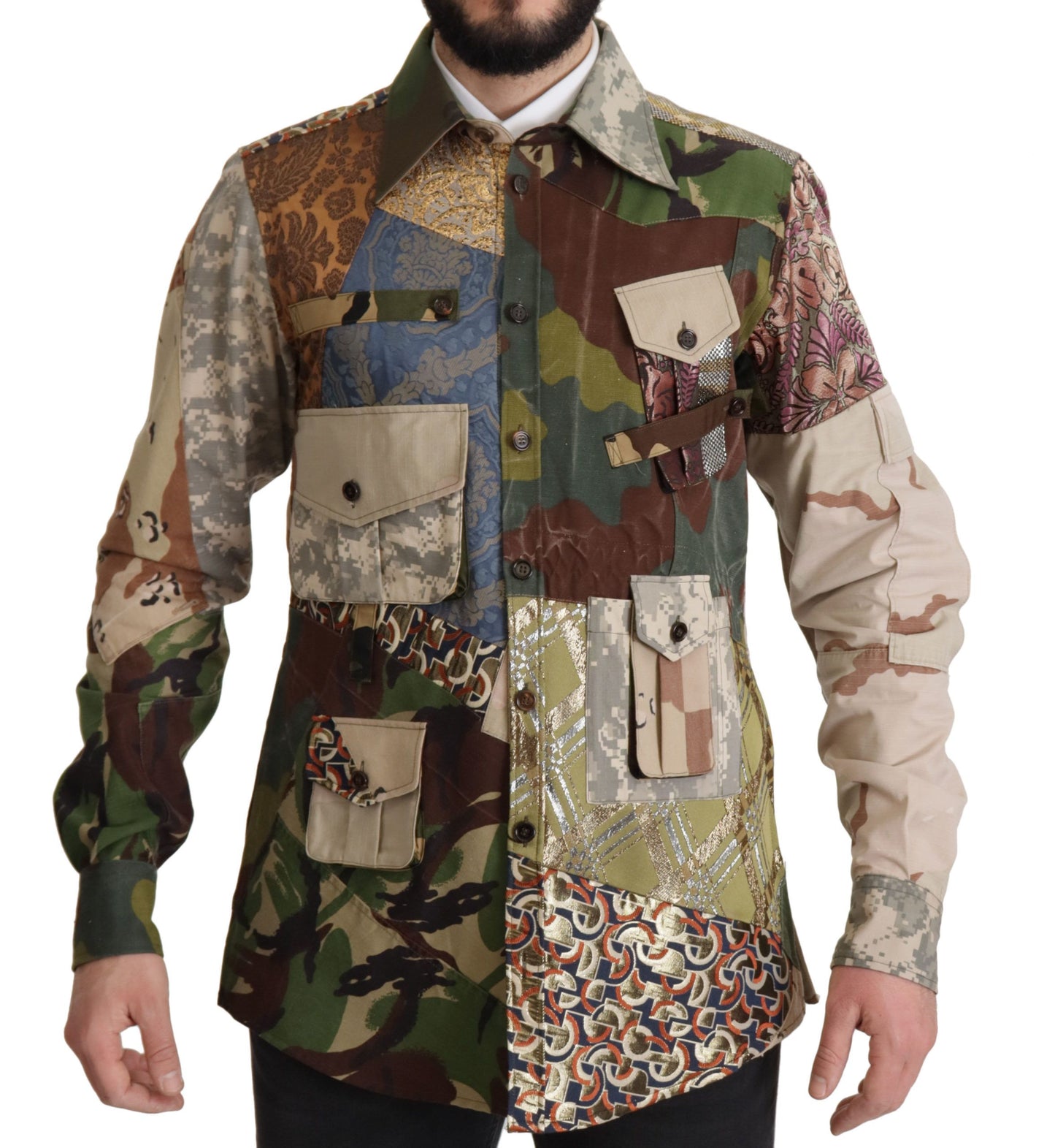 Multicolor Button Down Patchwork Shirt