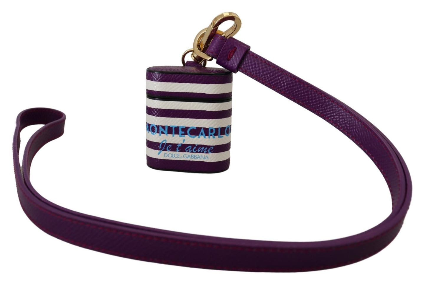 Purple Leather Strap Gold Metal Logo Airpods Case