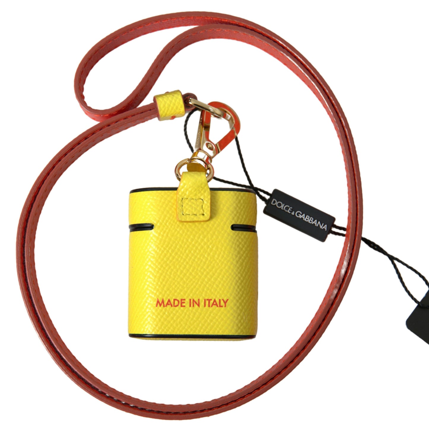 Case Yellow Orange Leather Logo Printed Strap Airpods Case