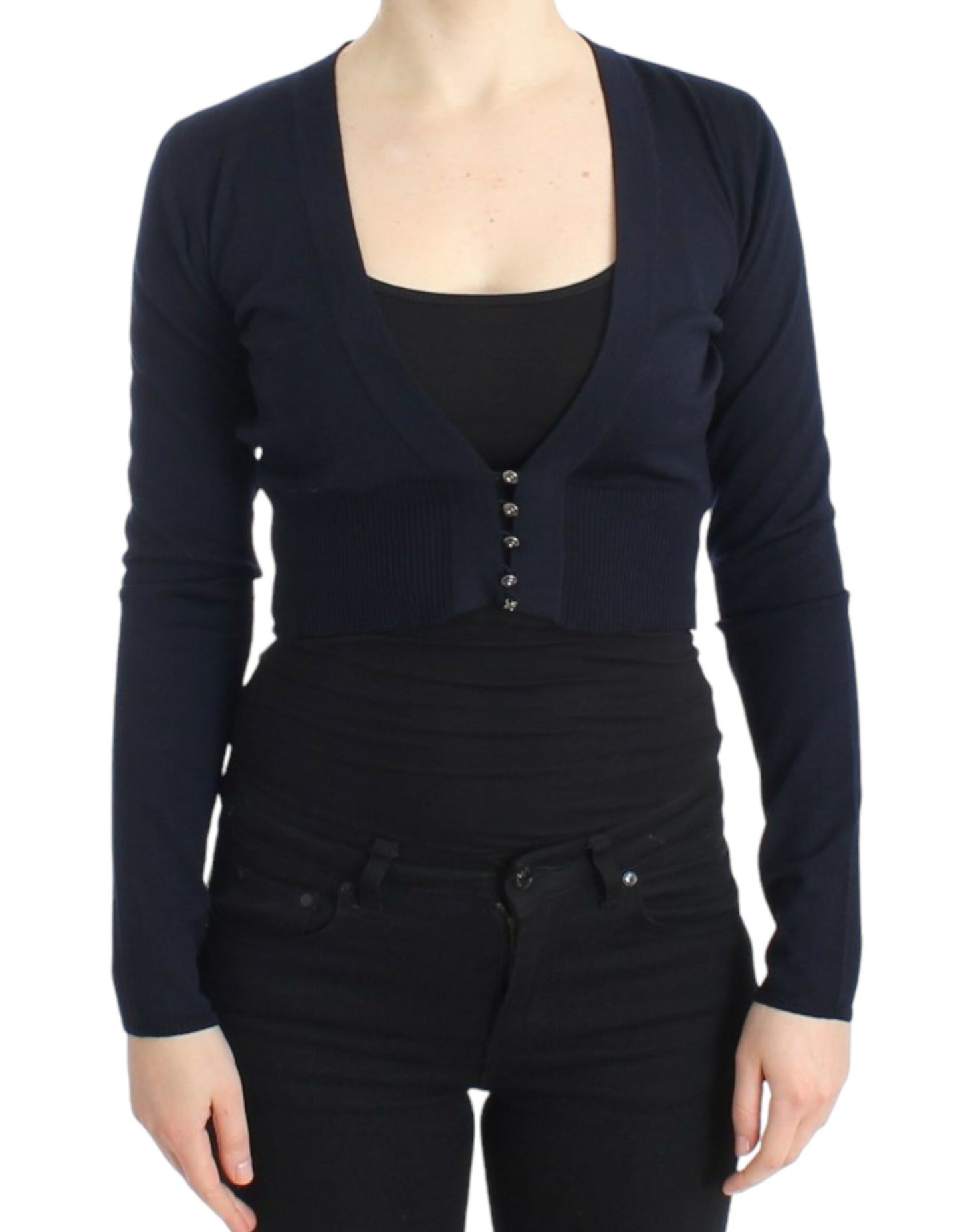 Blue cropped wool cardigan