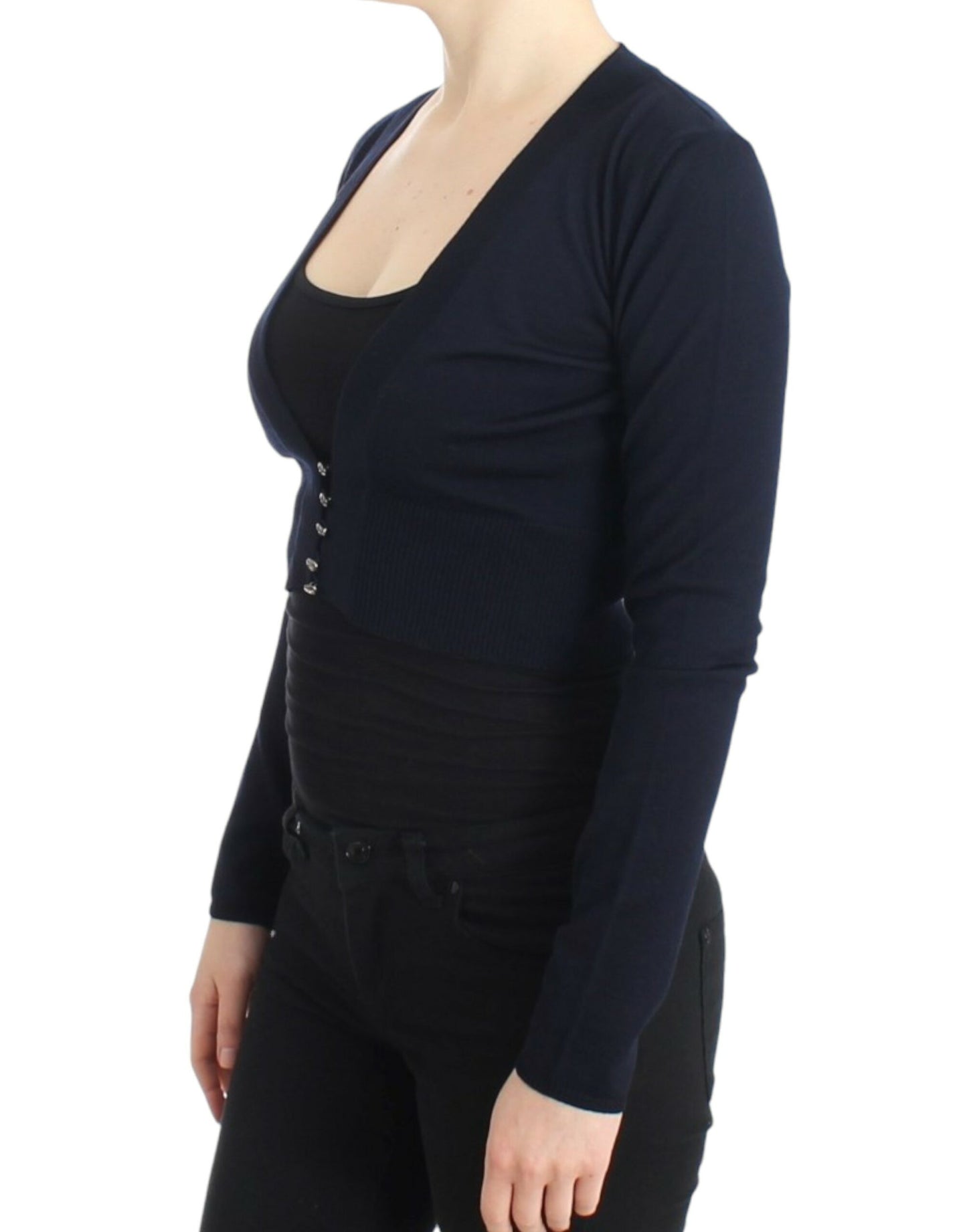 Blue cropped wool cardigan