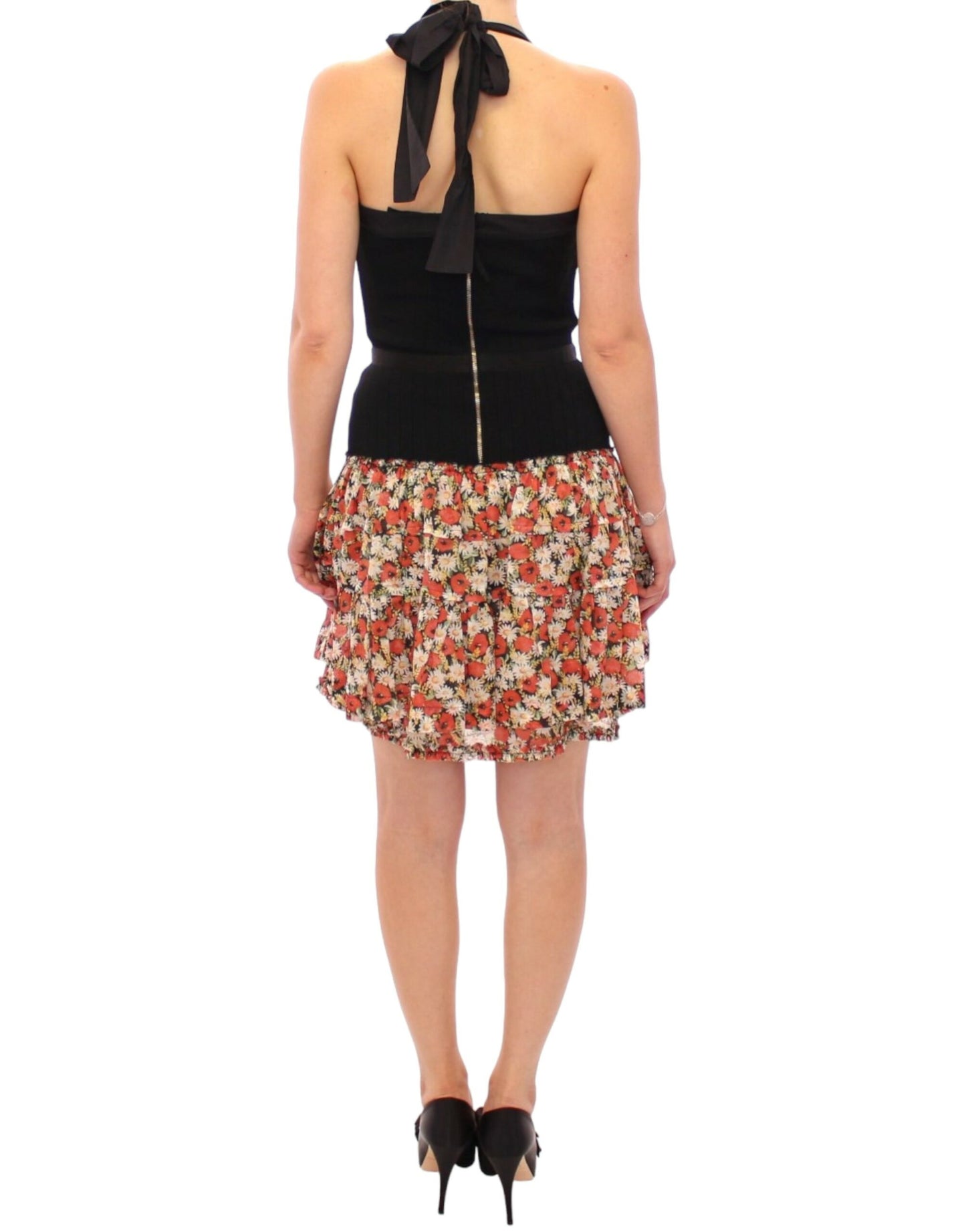Multicolor floral bubble halterneck dress
