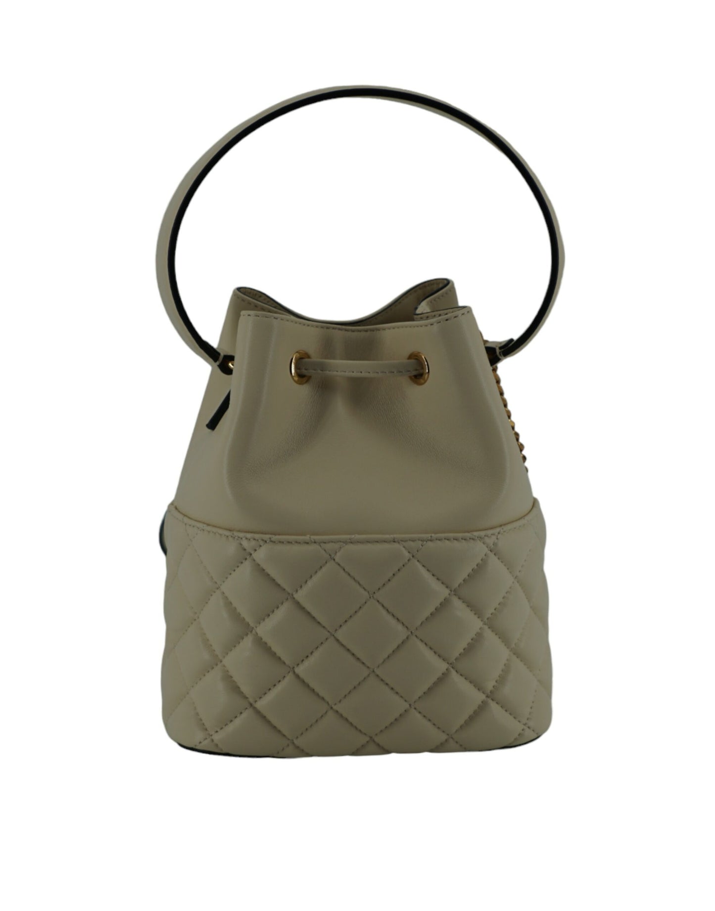 White Lamb Leather Small Bucket Shoulder Bag