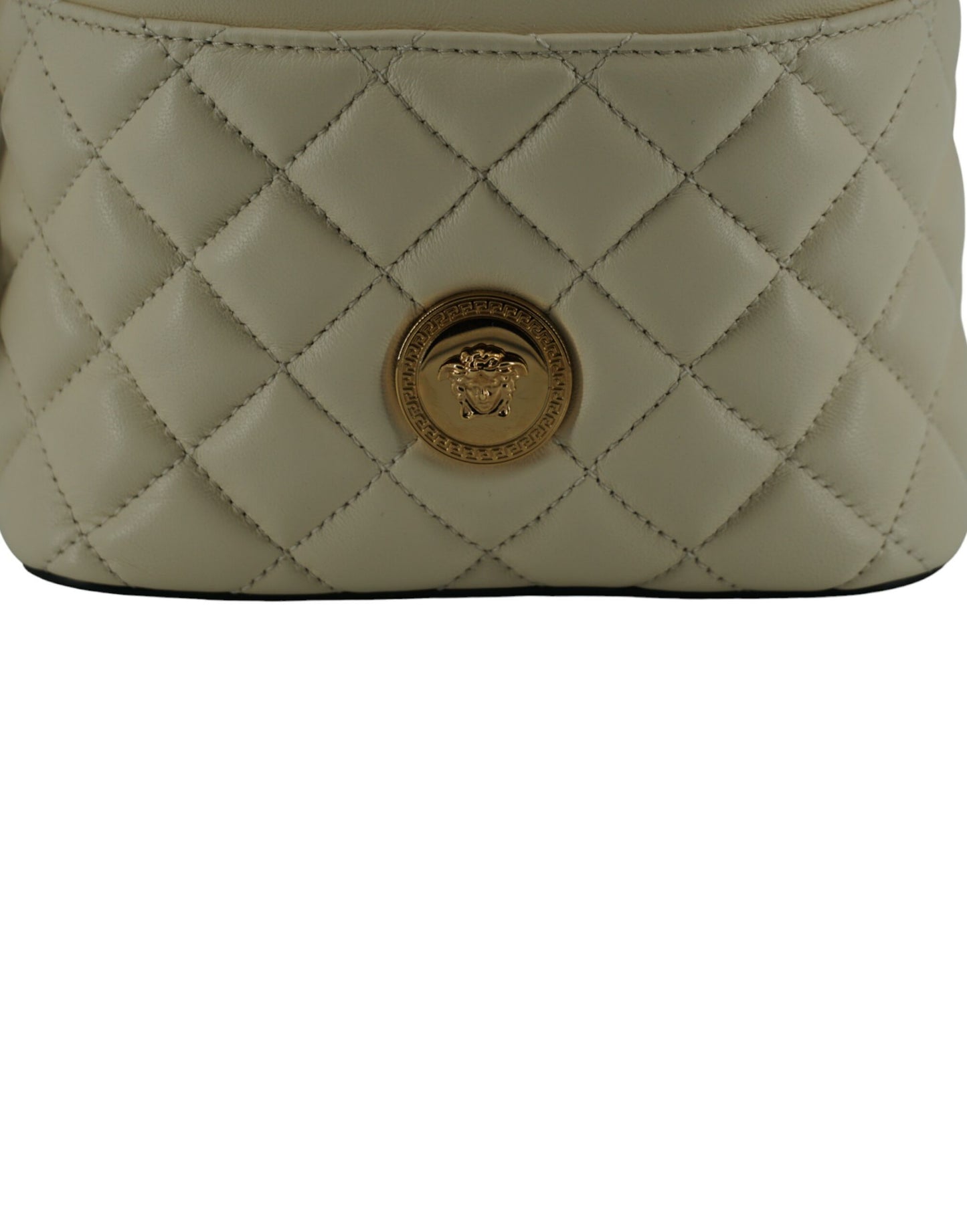 White Lamb Leather Small Bucket Shoulder Bag