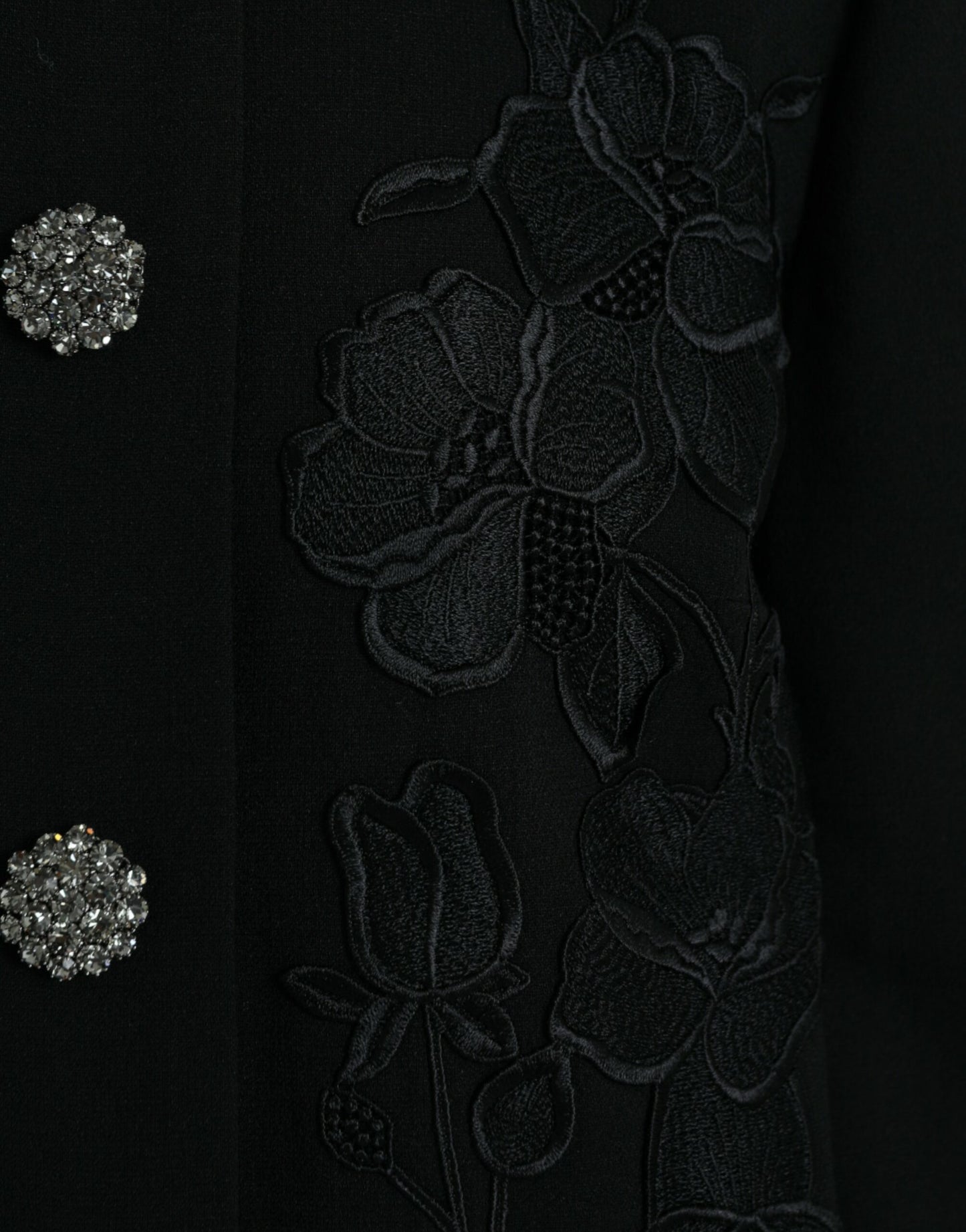 Black Floral Wool Button Embellished Jacket