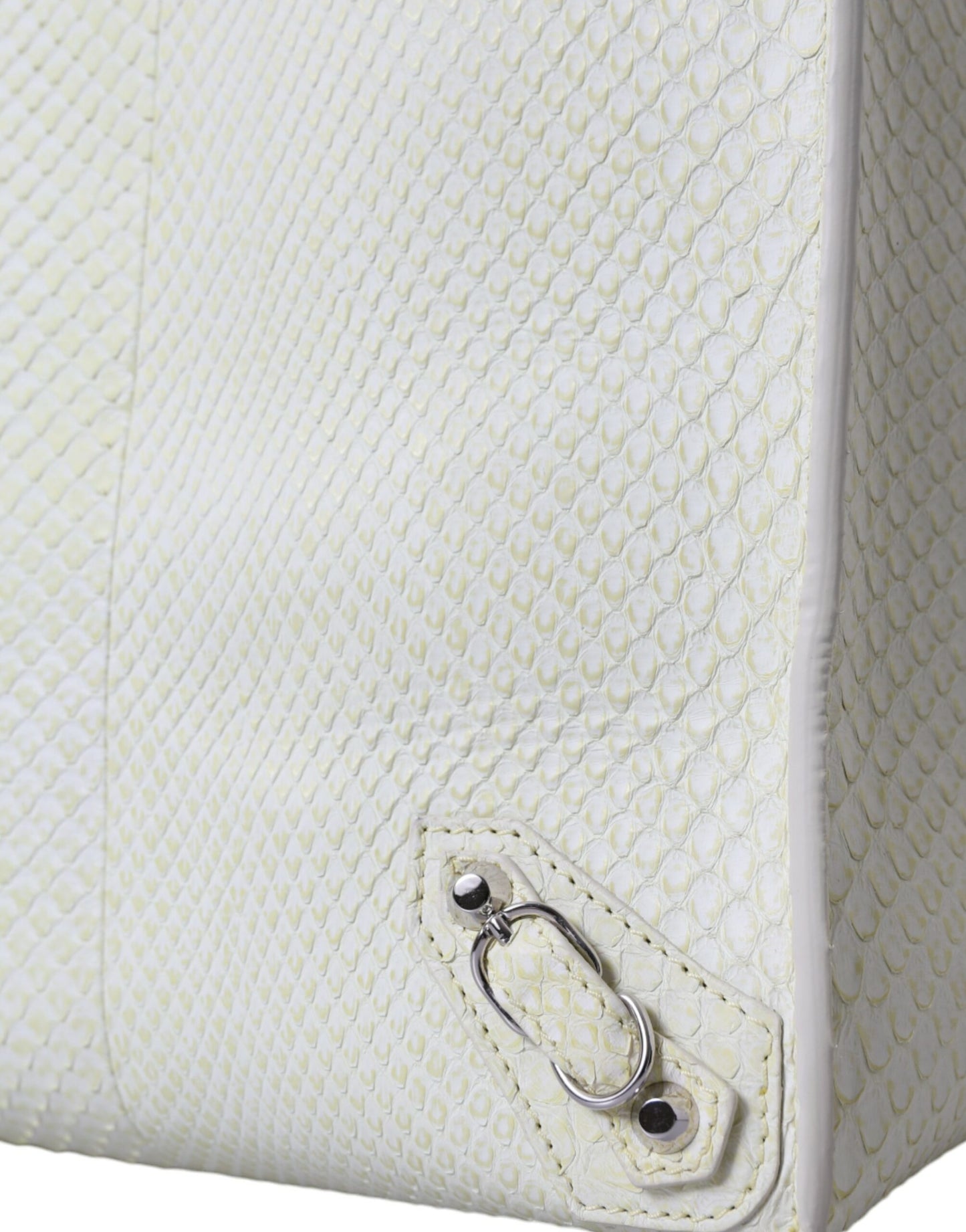 White Yellow Exotic Skin Leather Shopping Tote PAPIER Bag