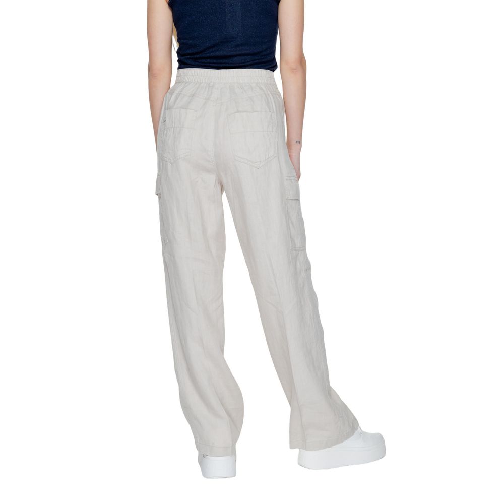Beige Linen Flared Pants