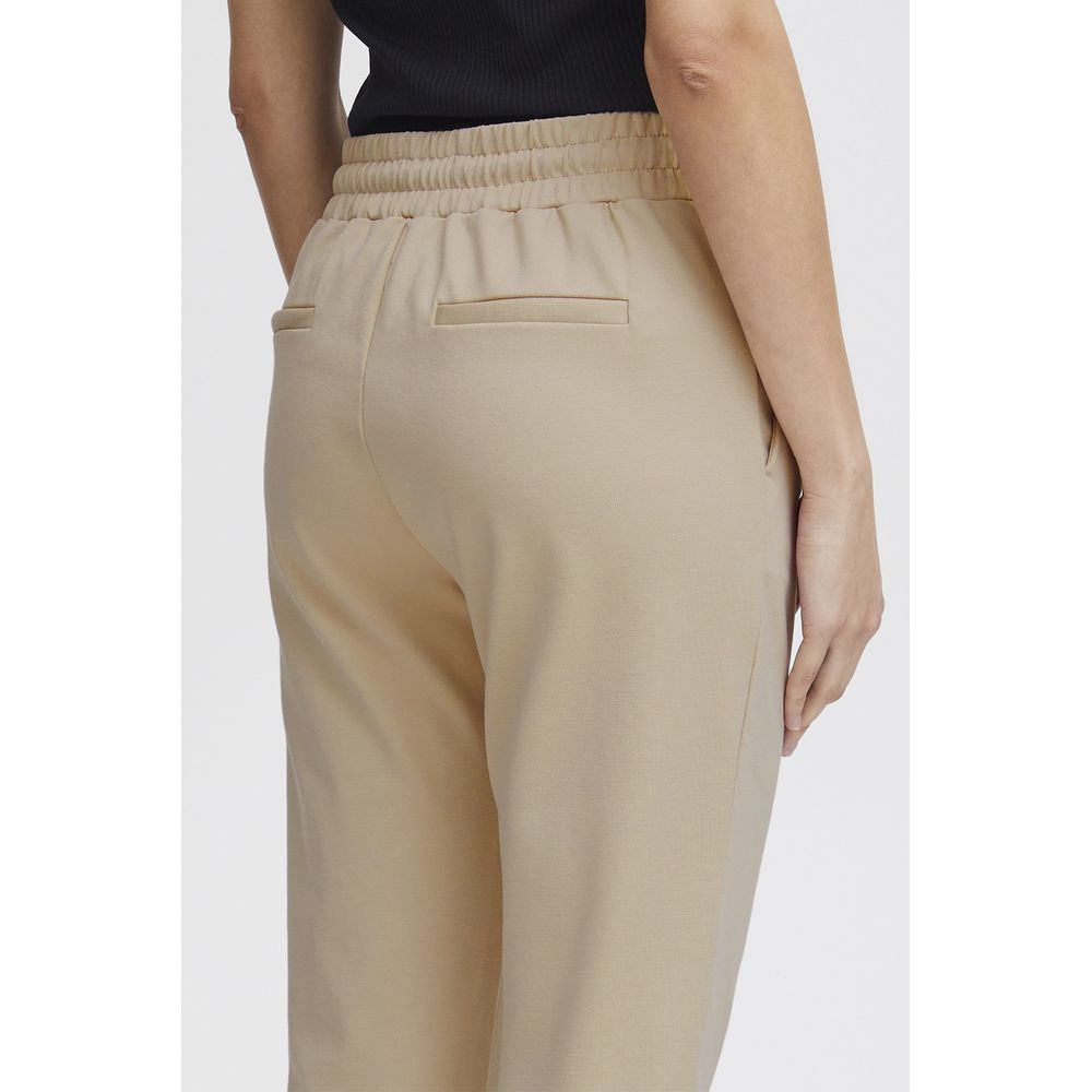Beige Polyester Casual Pants