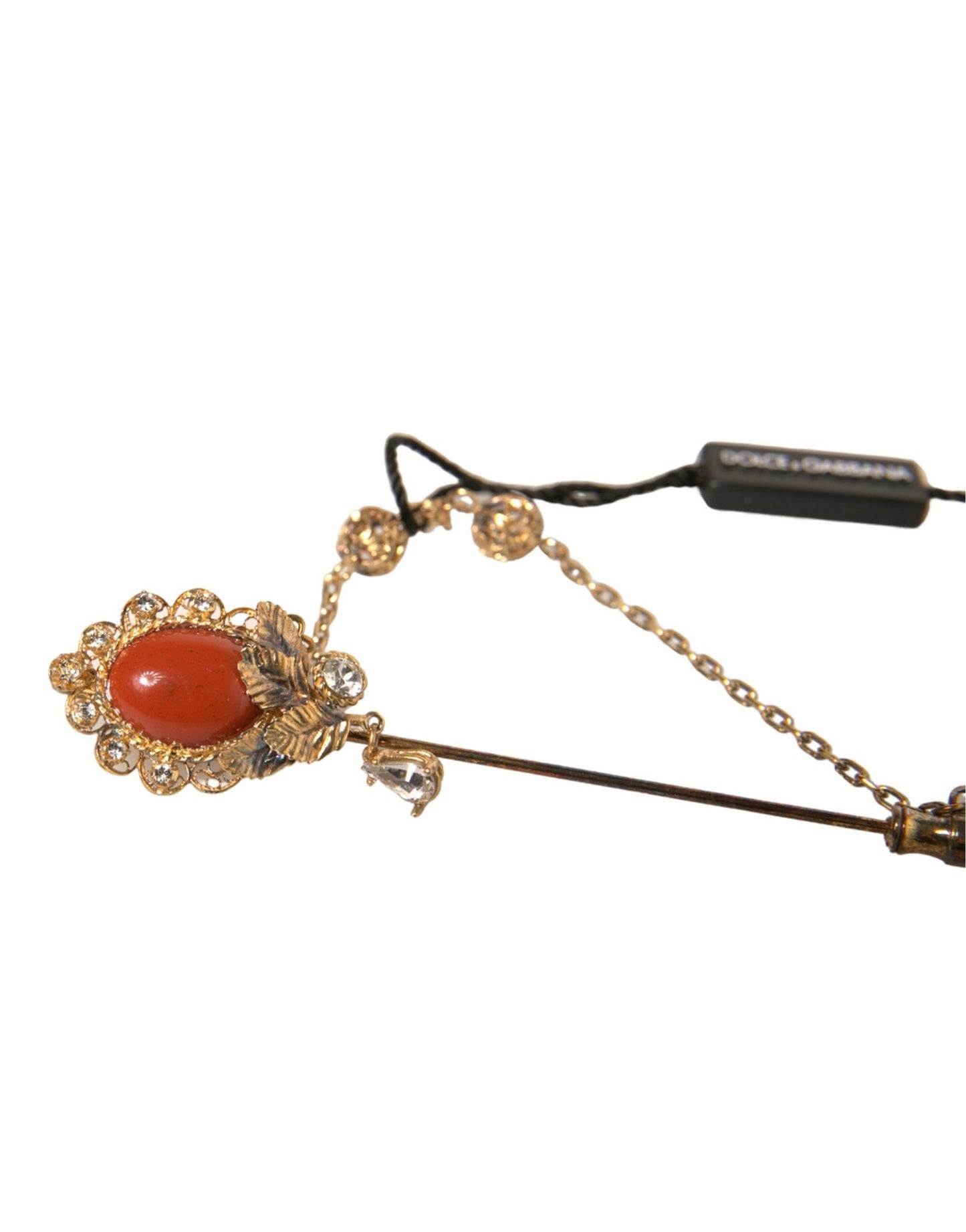 Gold Tone Crystal Chain 925 Sterling Silver Pin Brooch