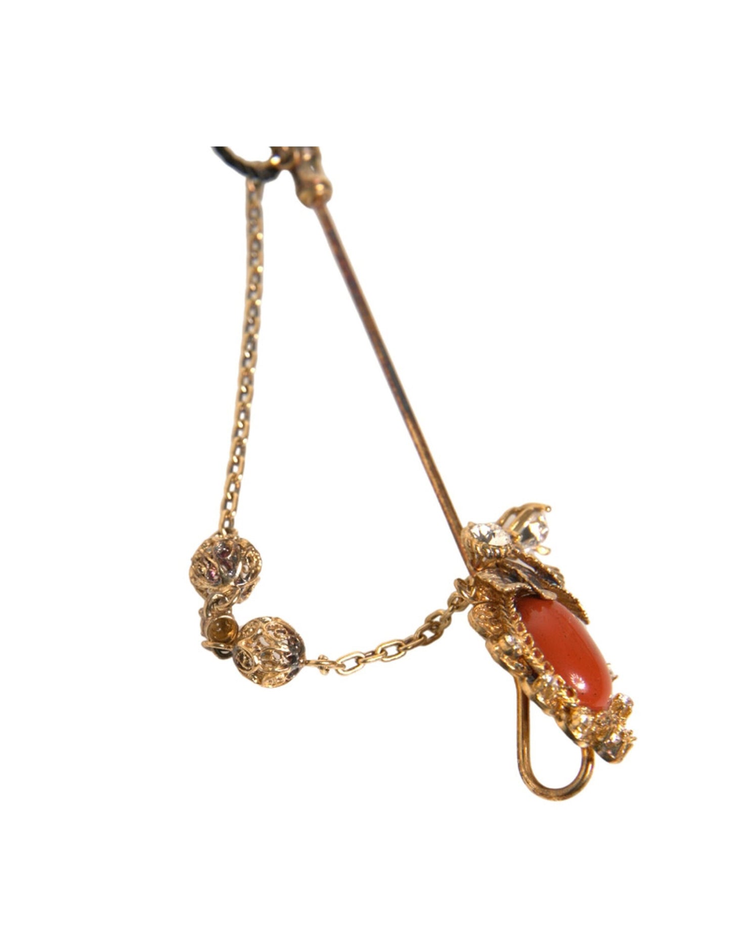 Gold Tone Crystal Chain 925 Sterling Silver Pin Brooch