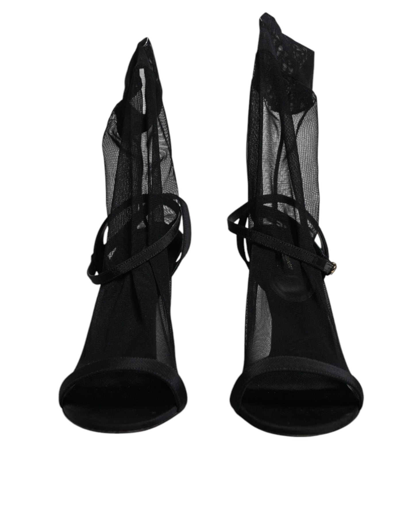 Black Tulle Stretch Heels Sandals Shoes