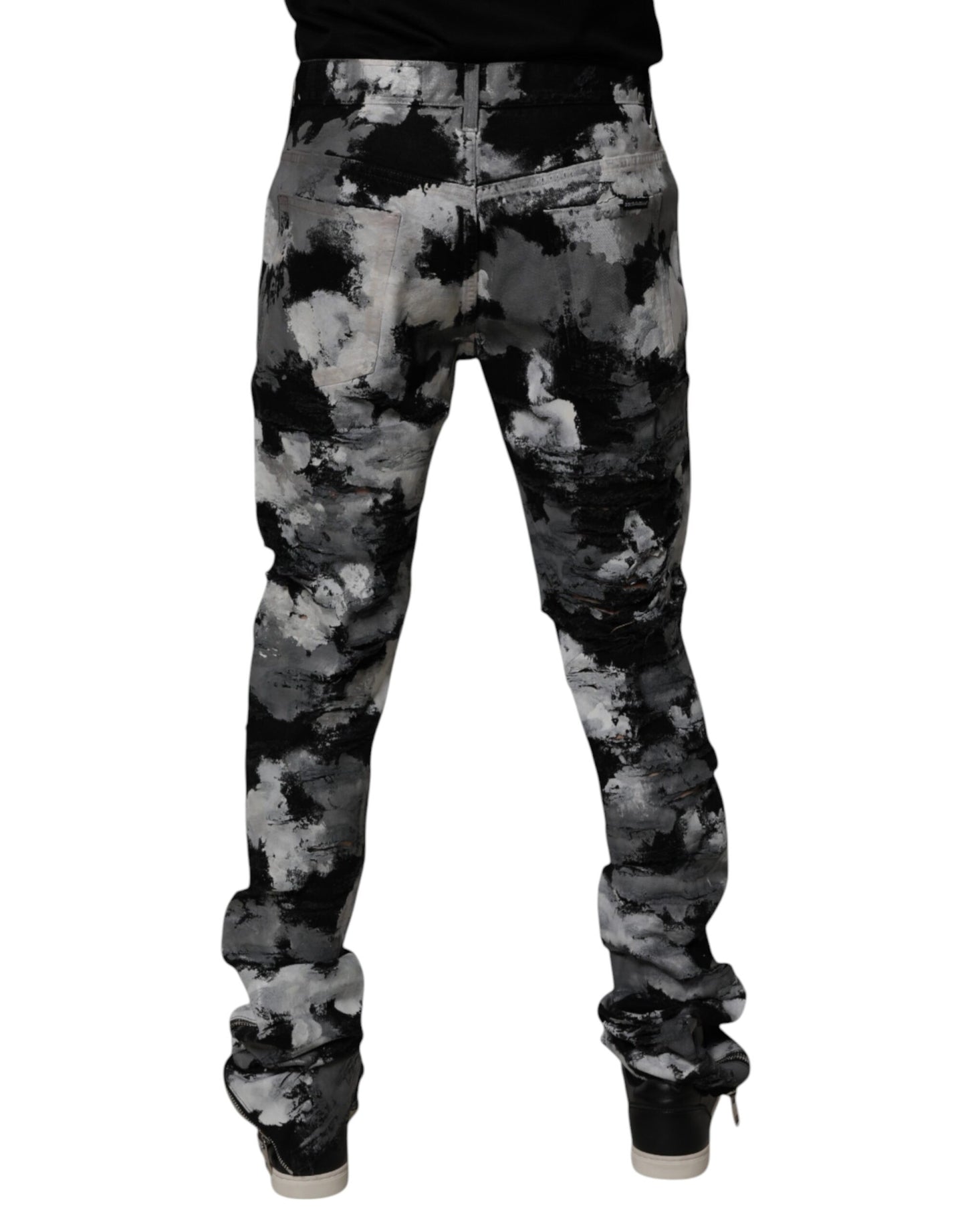 Multicolor Camouflage Tattered Skinny Denim Jeans