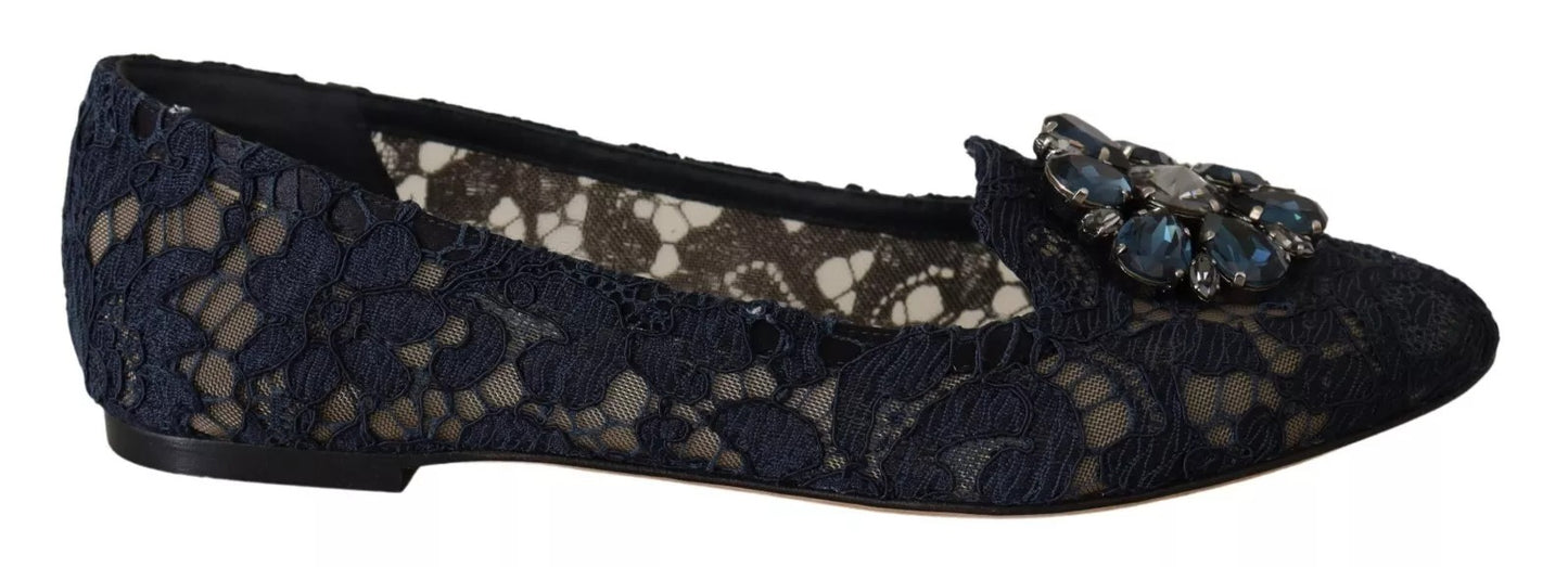 Blue Crystal Loafer Lace Ballet Flats Shoes