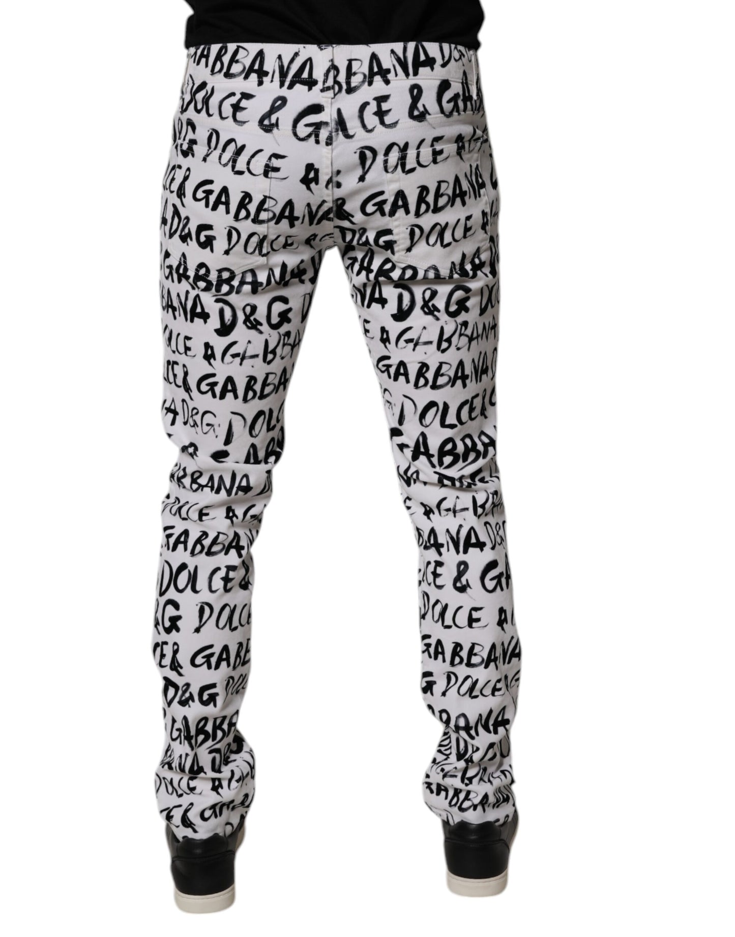 White Cotton Logo Print Skinny Denim Jeans