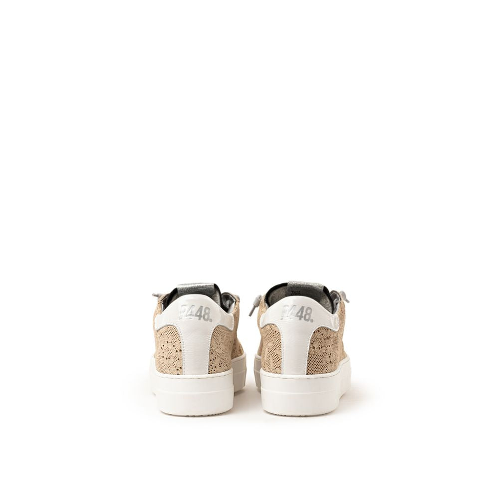 Beige Leather Athletic Sneakers