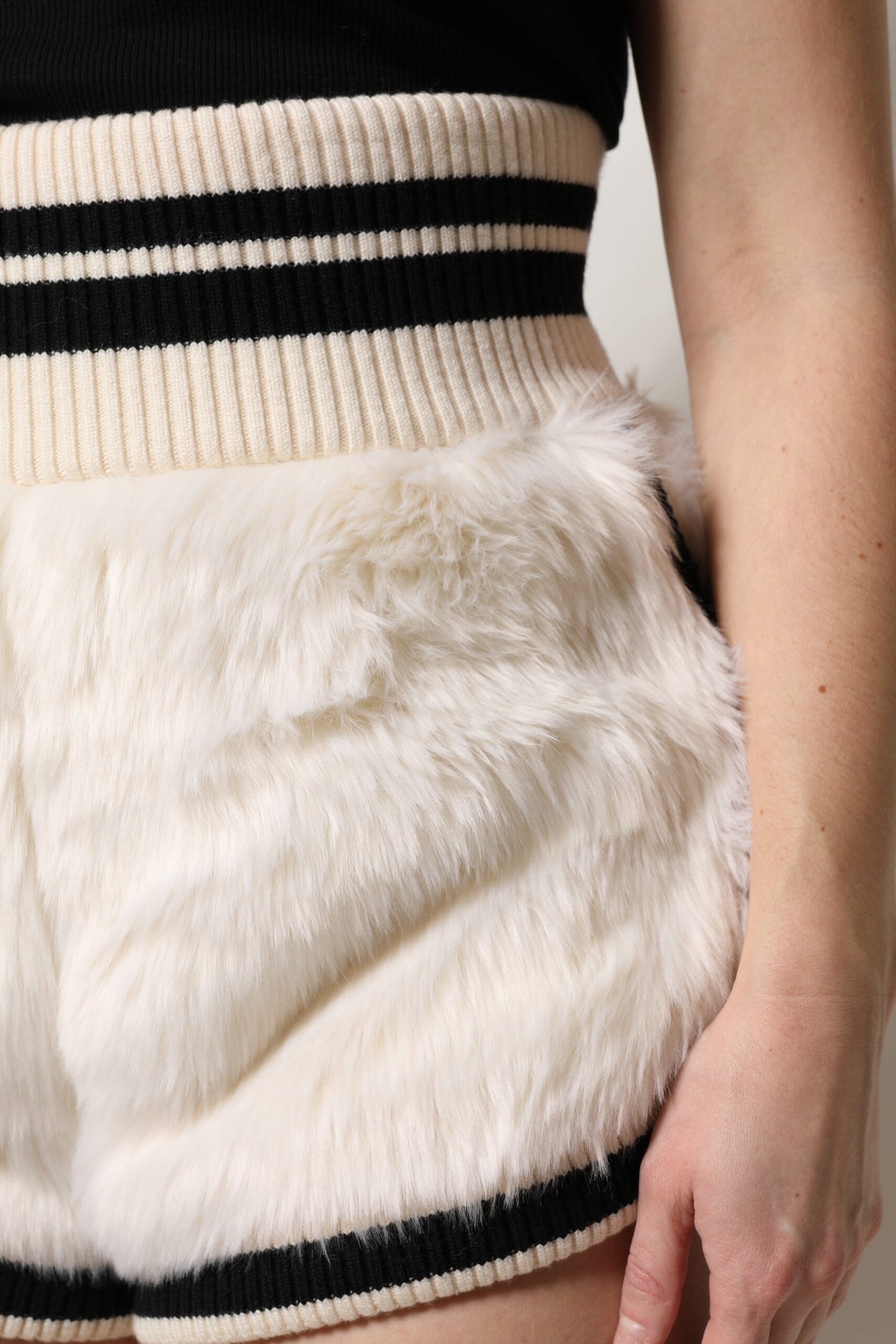White Faux Fur High Waisted Hot Pants Short
