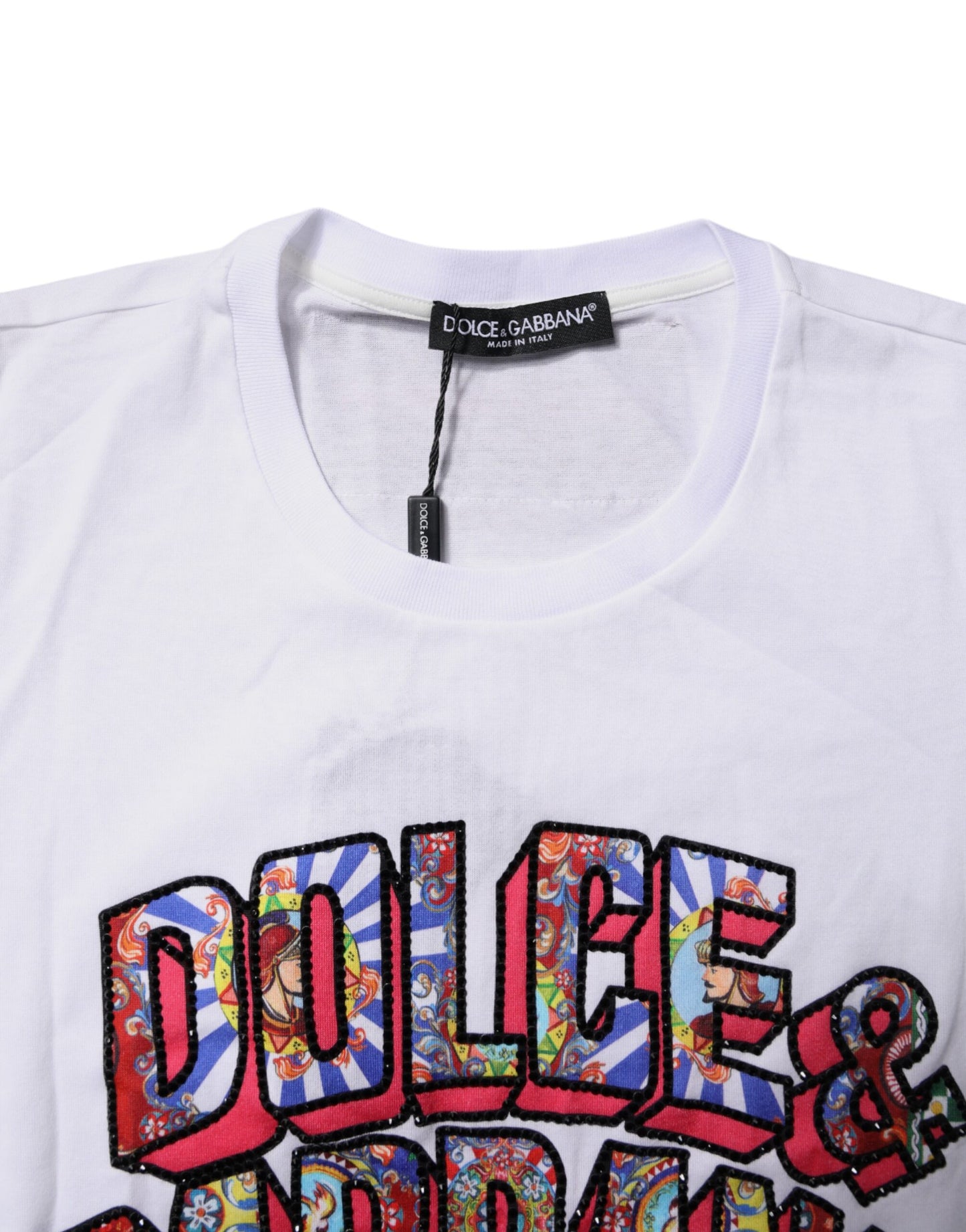 White Cotton Logo Print Round Neck T-shirt