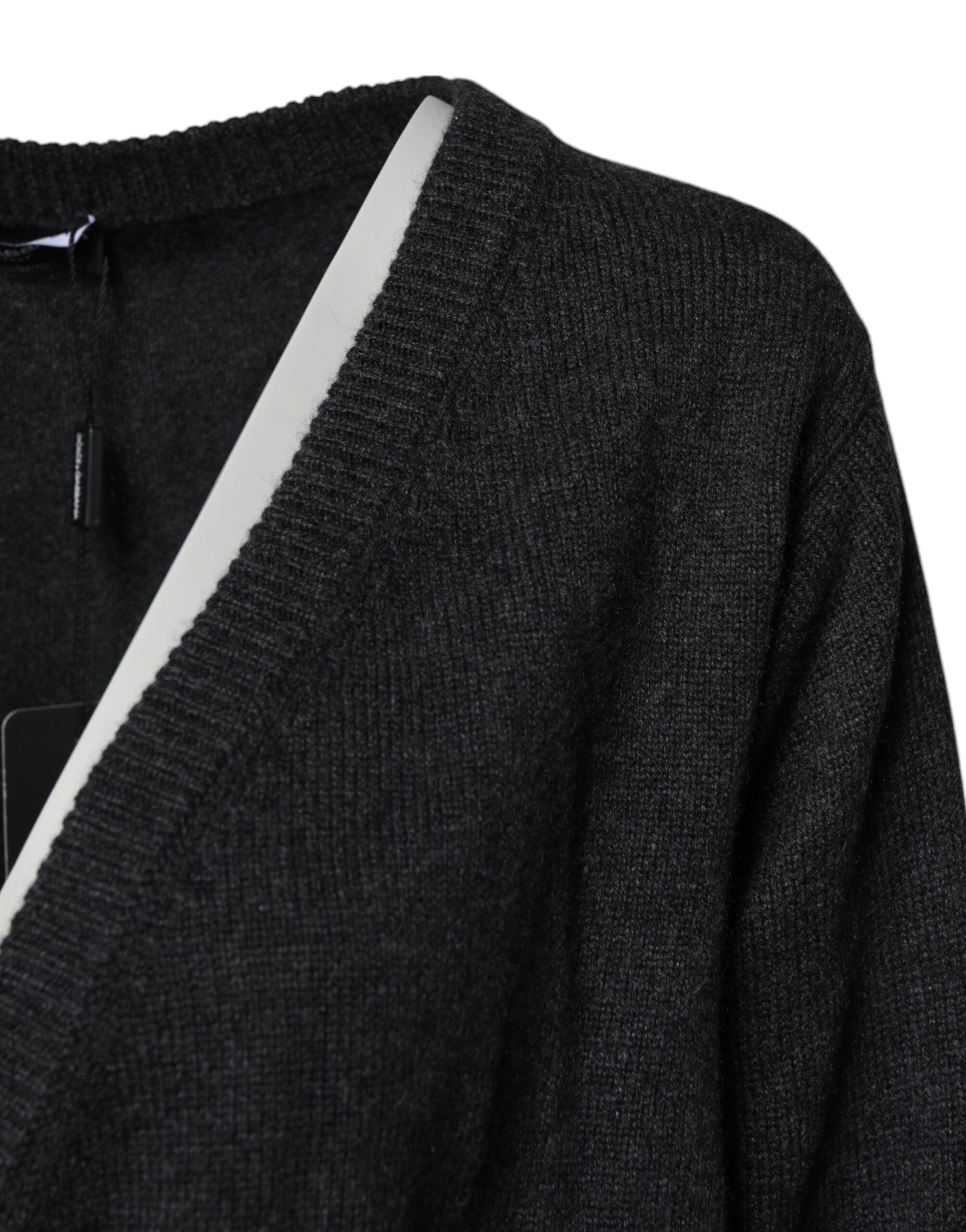 Grey Cashmere Deep V-neck Pullover Sweater