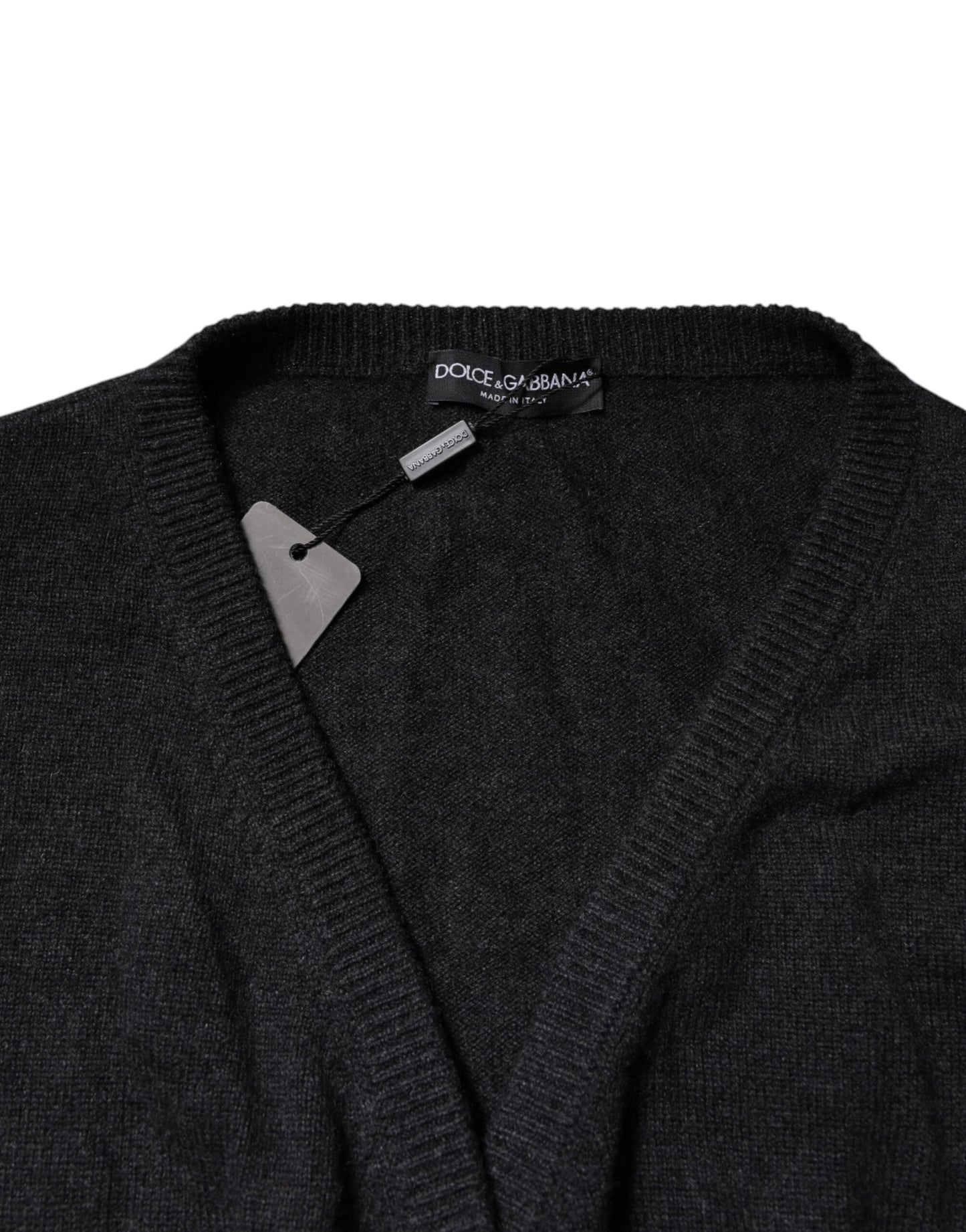 Grey Cashmere Deep V-neck Pullover Sweater