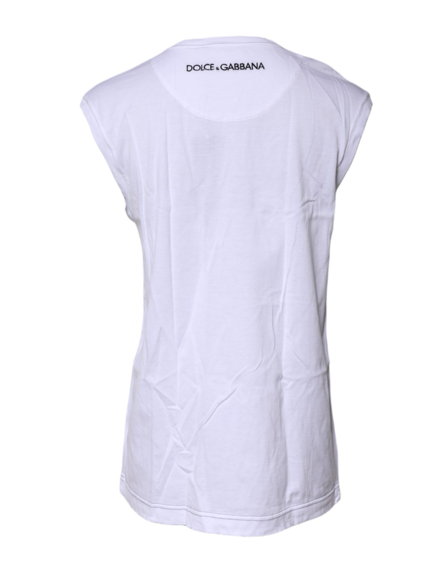 White Cotton Sleeveless Printed Tank T-shirt