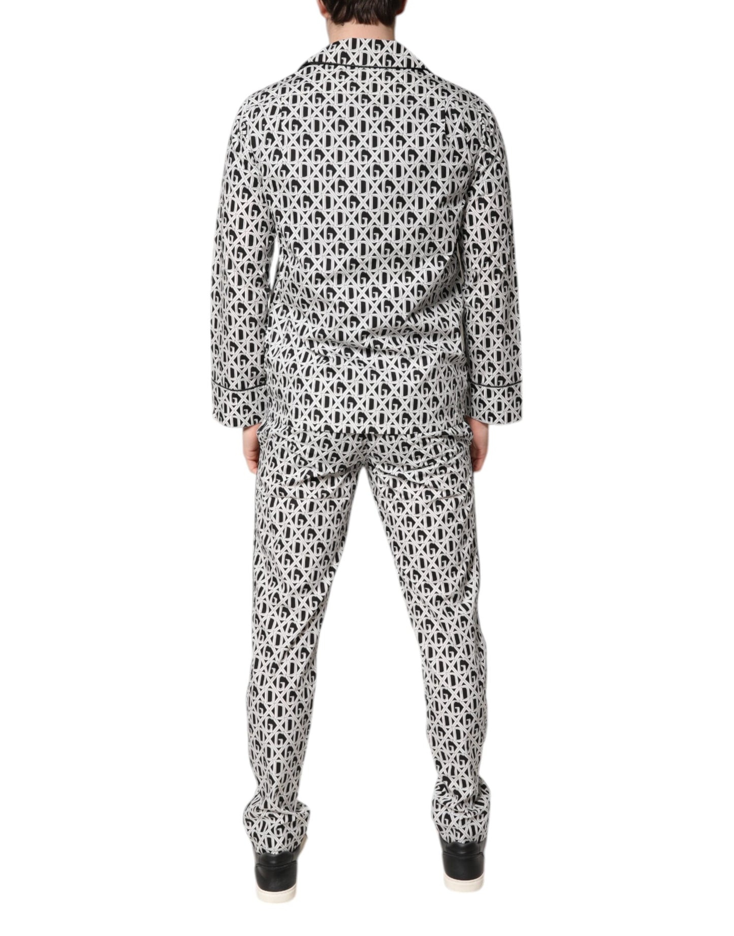 Black White DG Print Cotton Pajama Set Sleepwear