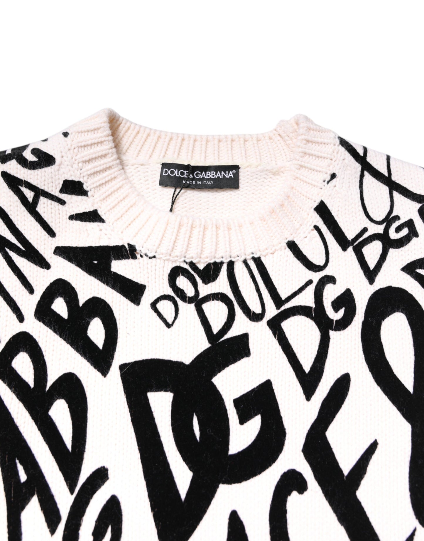 White Black Logo Print Women Pullover Sweater