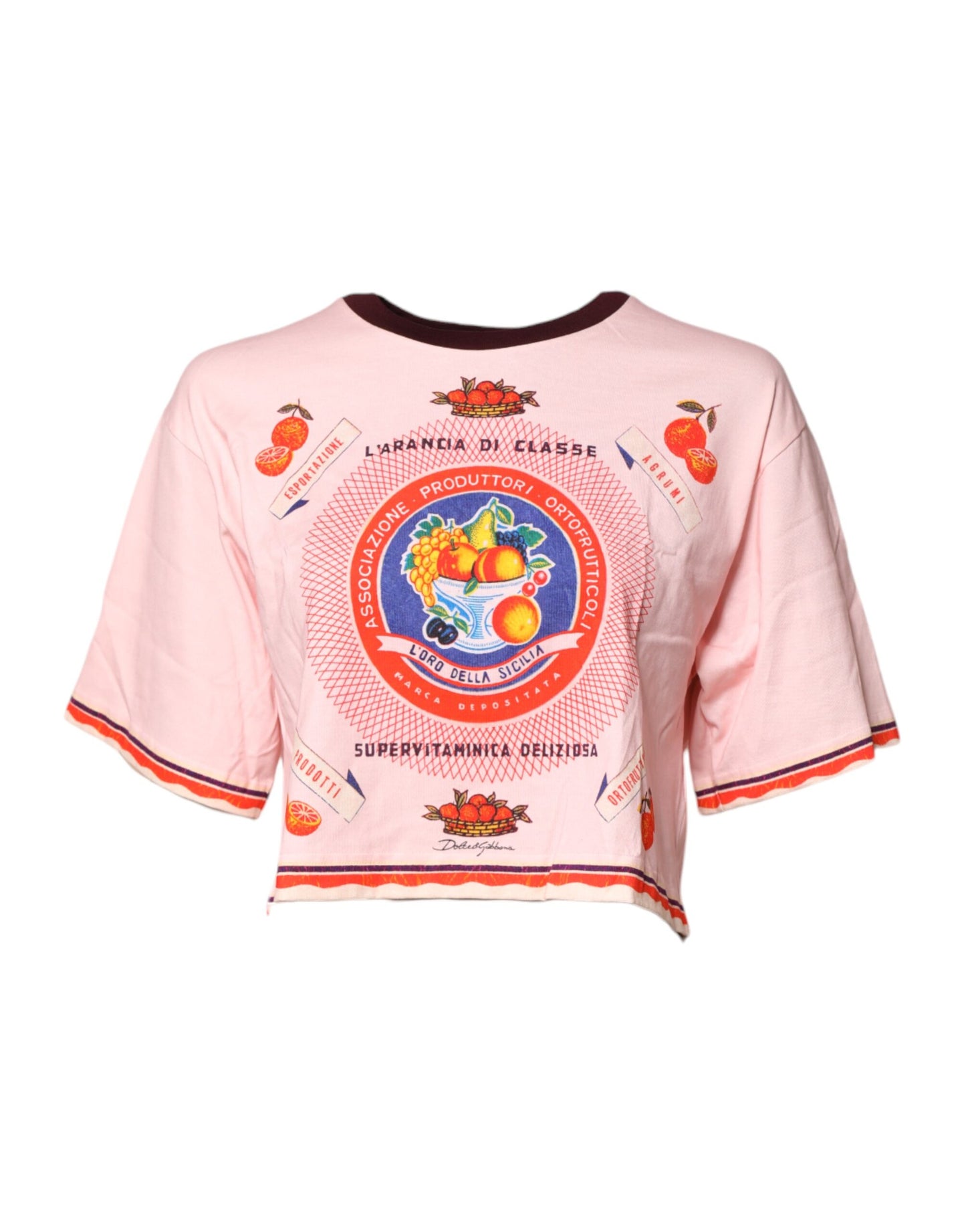 Pink Print Cotton Short Sleeves Cropped Top