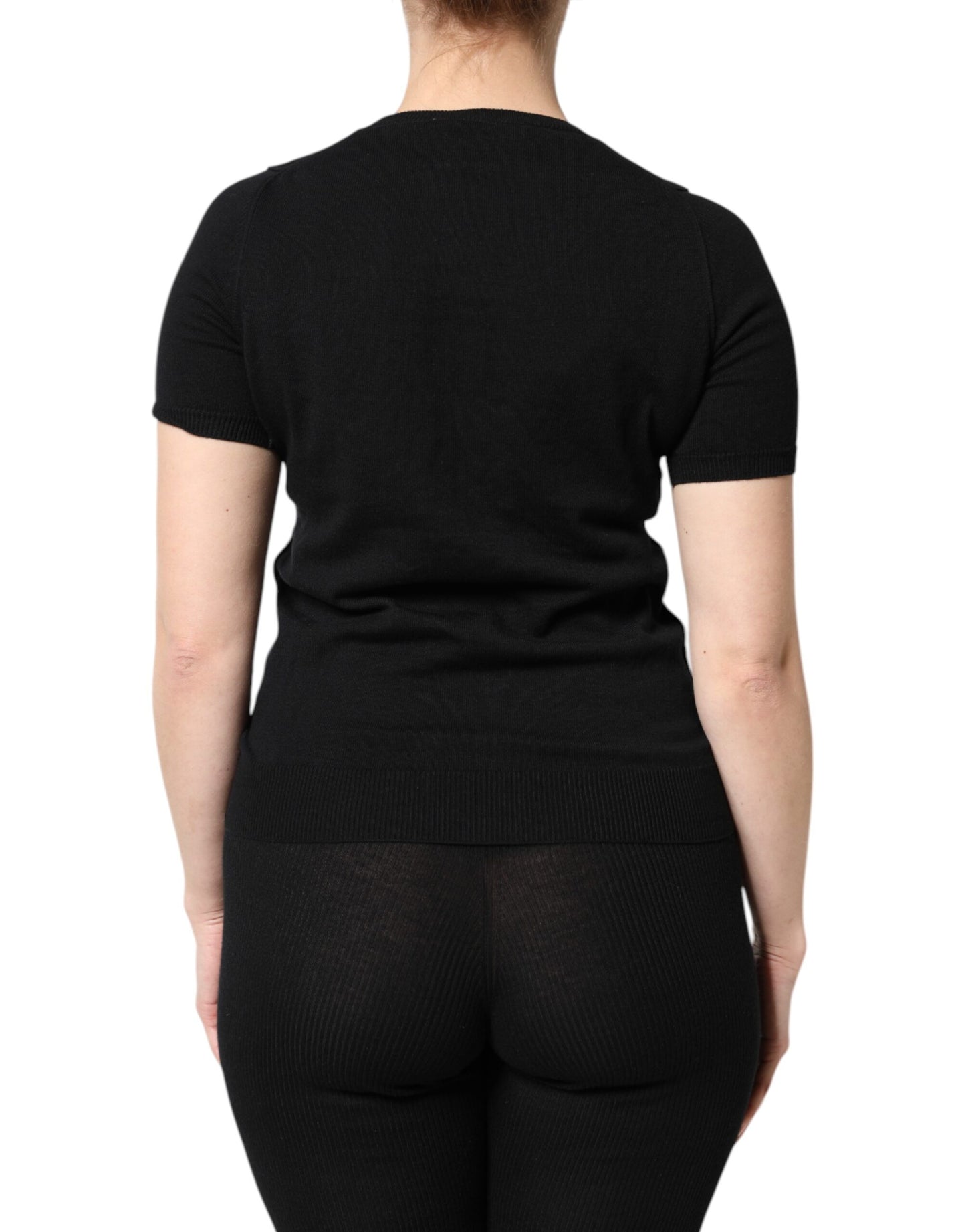 Black Cotton Round Neck Short Sleeve T-shirt