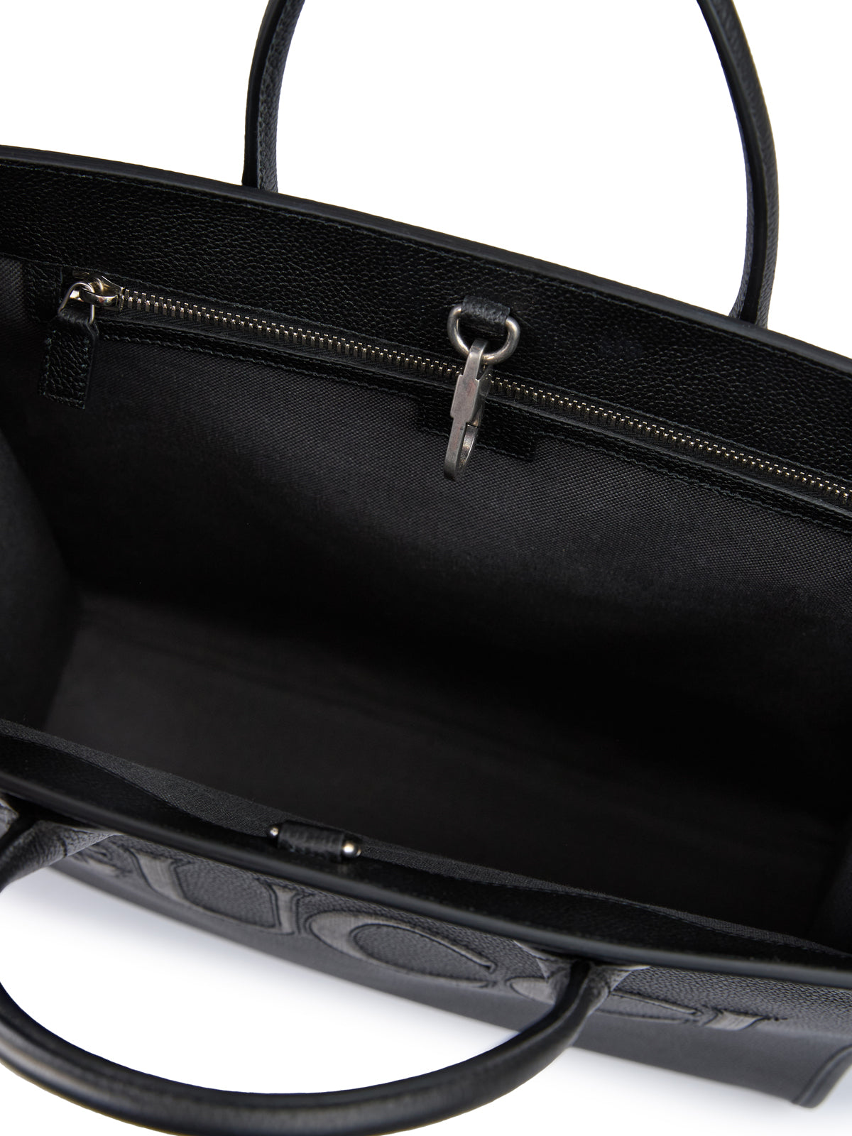 Black Leather Logo Medium Tote Bag
