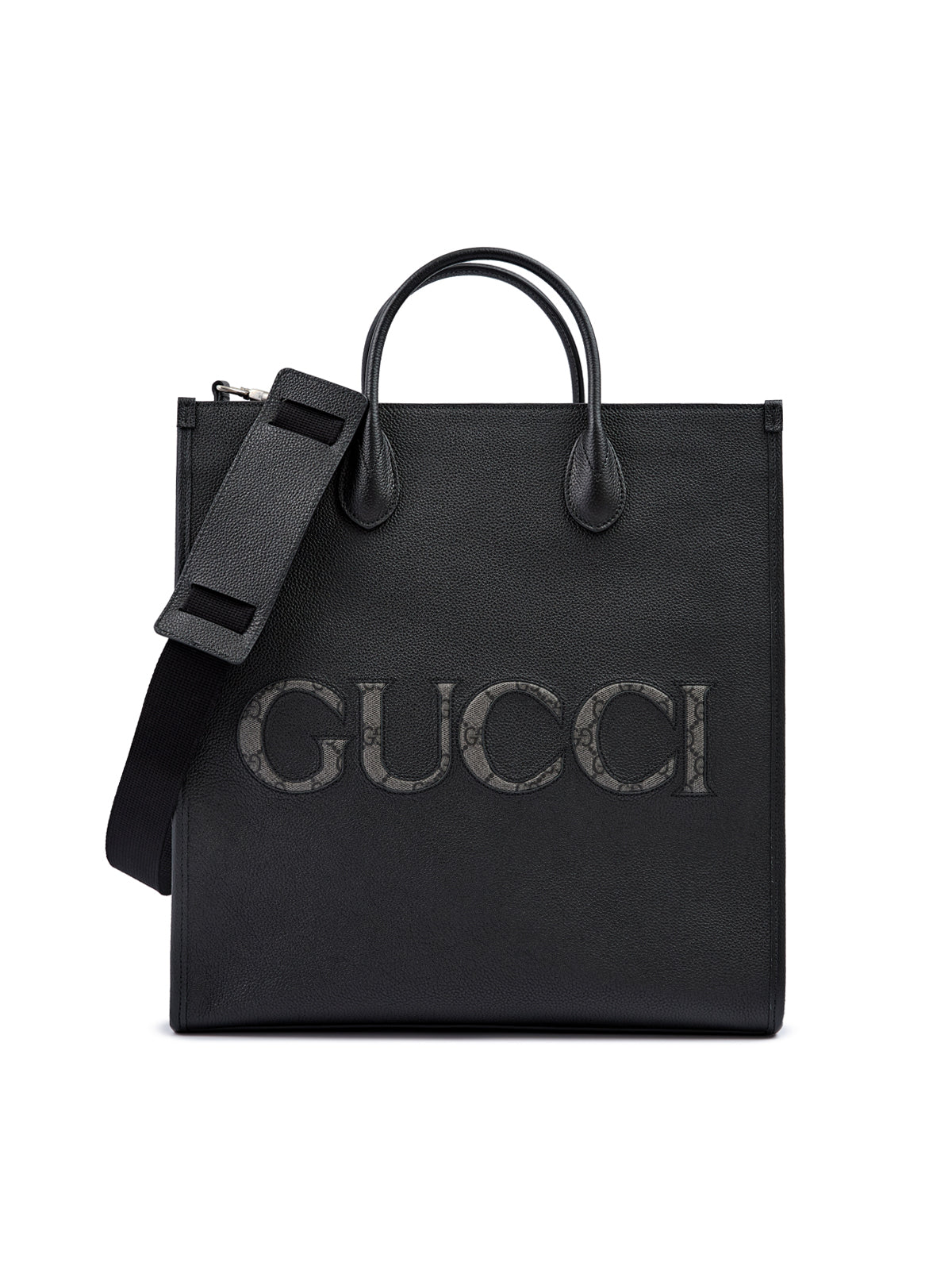 Black Leather Logo Medium Tote Bag