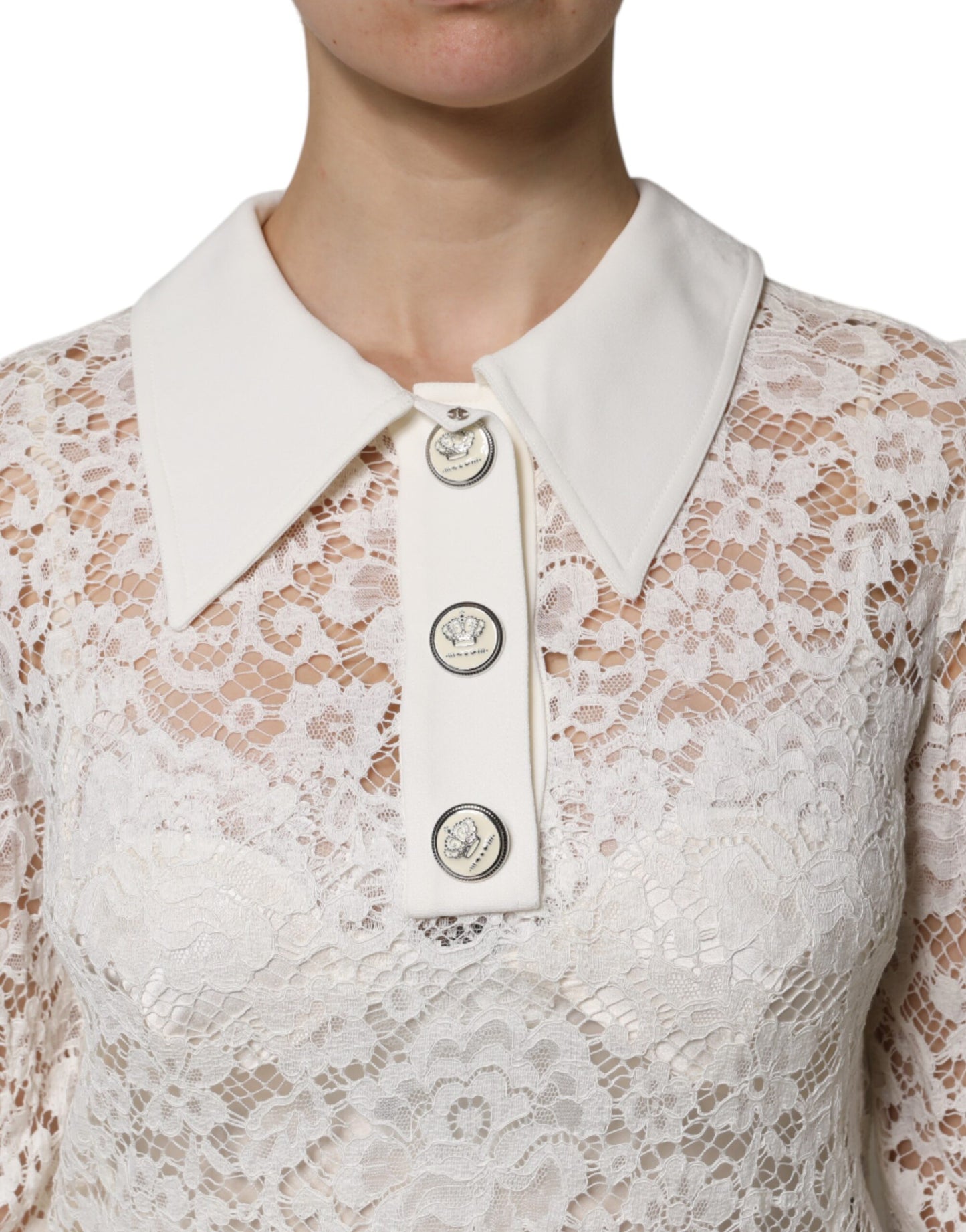 White Floral Lace Long Sleeves A-line Dress