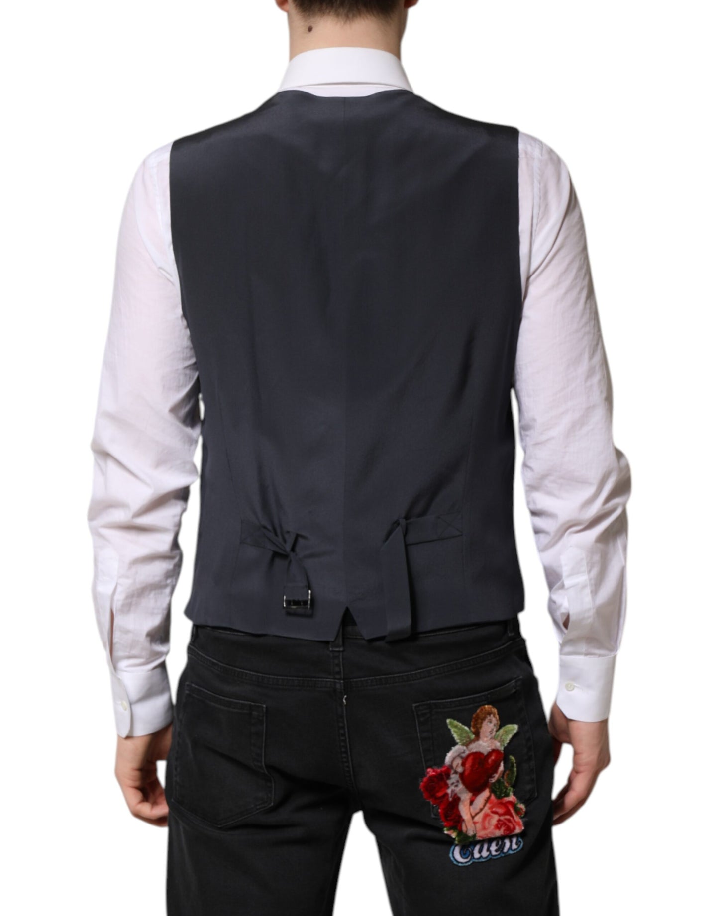 Gray Plaid Wool Formal Dress Waistcoat Vest