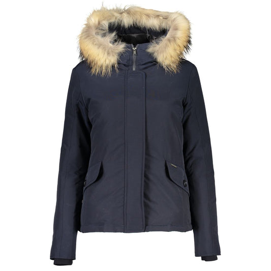 Blue Cotton Women's Jacket with Hood