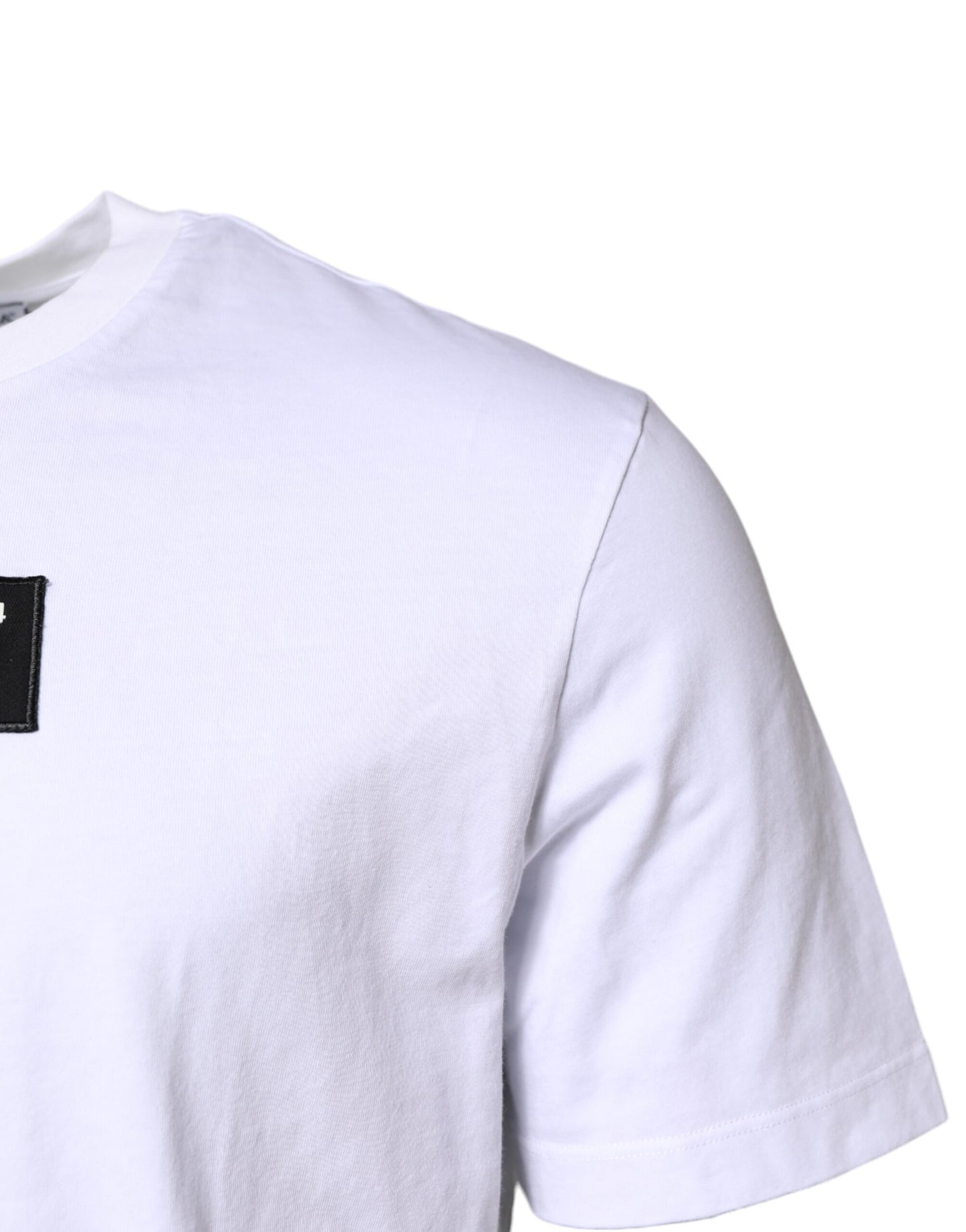 White Cotton Logo Patch Crew Neck T-shirt