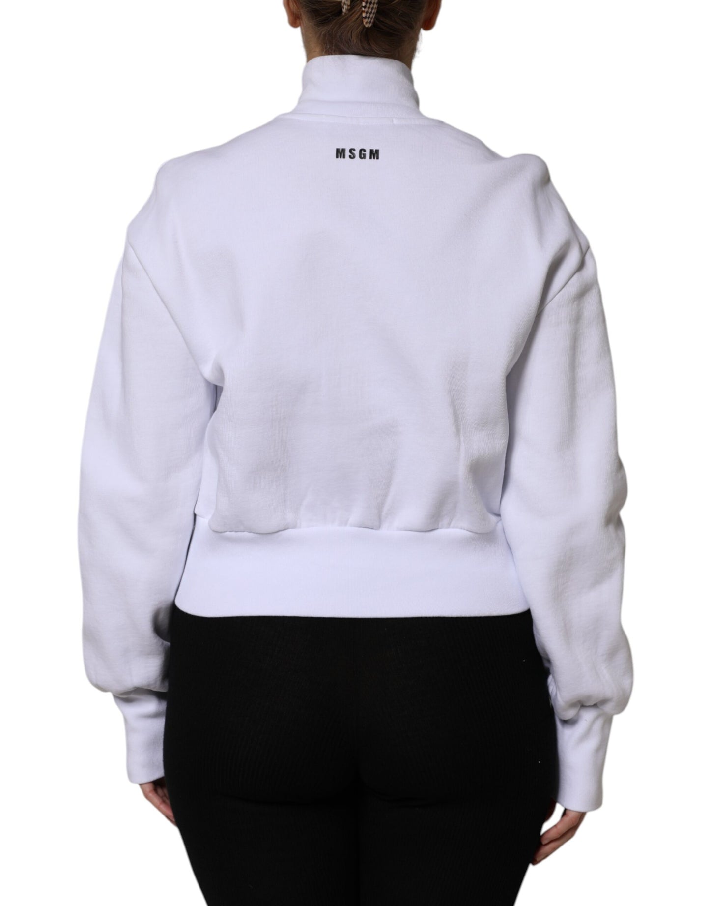 White Graphic Print Cotton Long Sleeves Full Zip Bomber Jacket
