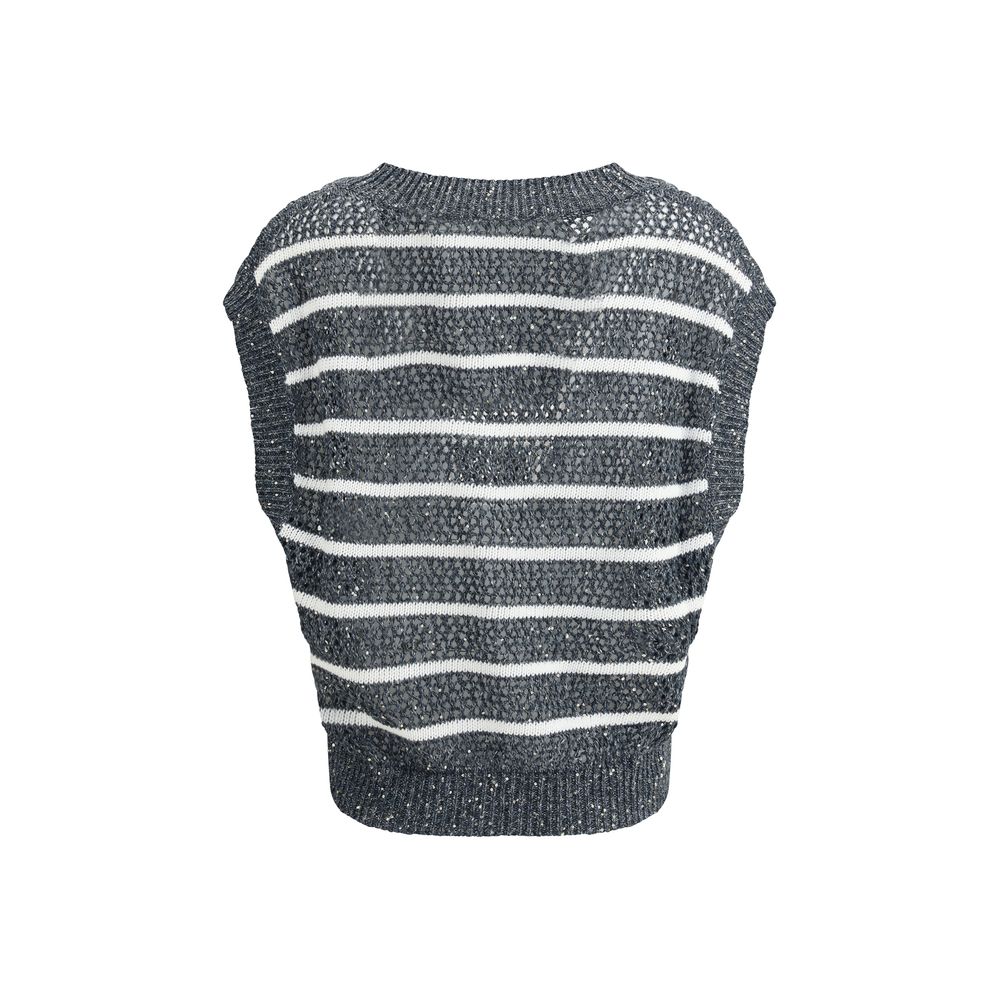 Blue Linen Sleeveles Sweater
