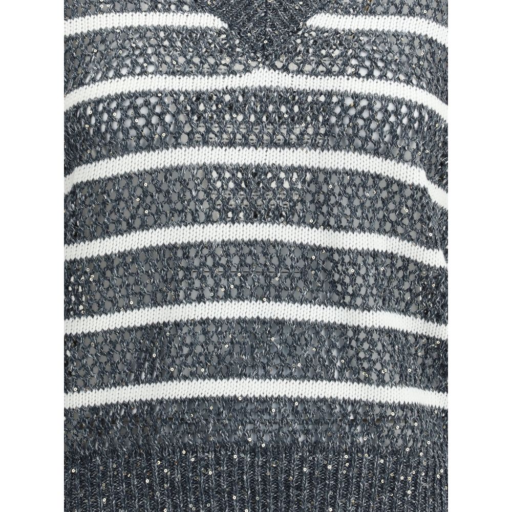 Blue Linen Sleeveles Sweater
