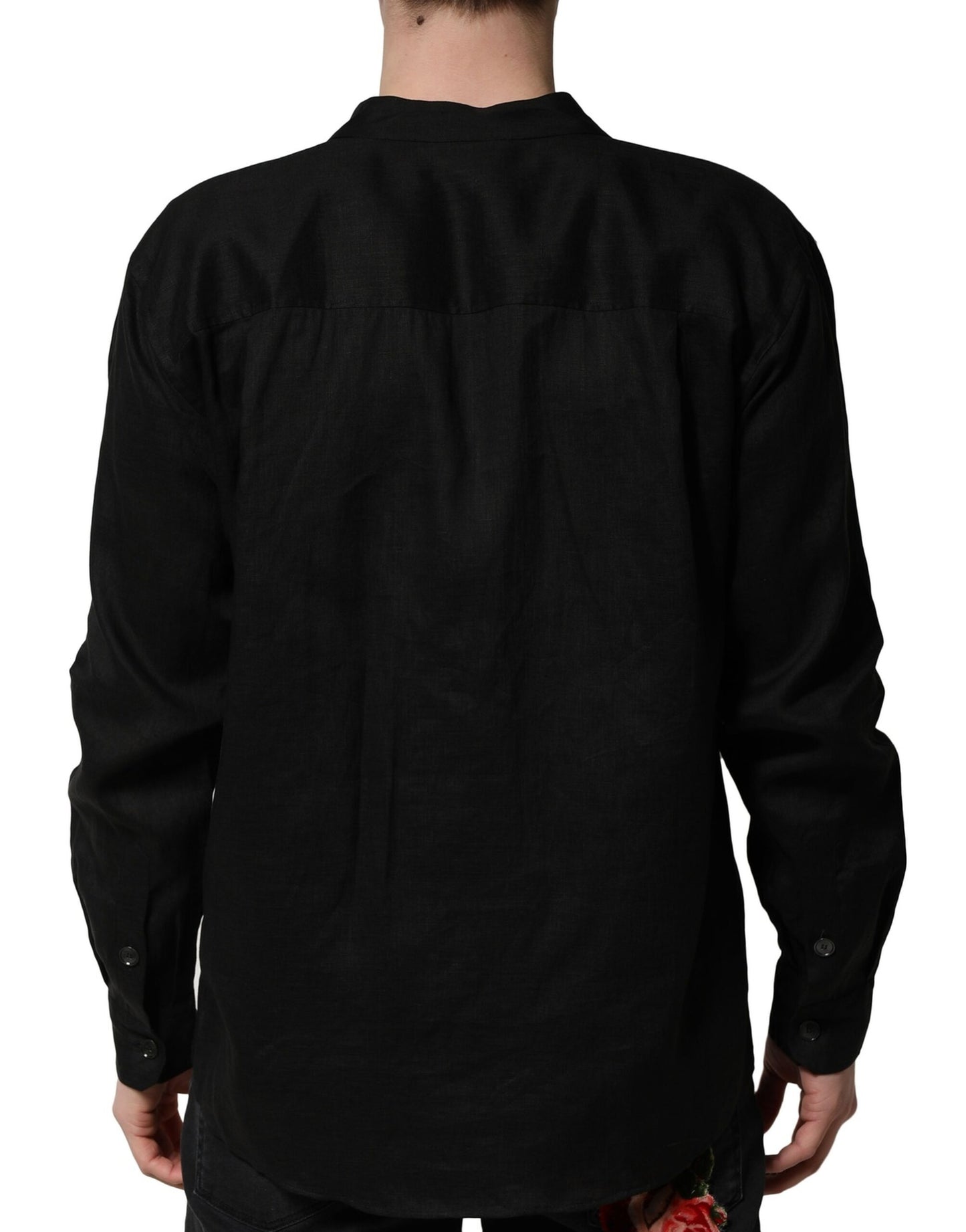 Black Linen Long Sleeves Men Casual Shirt